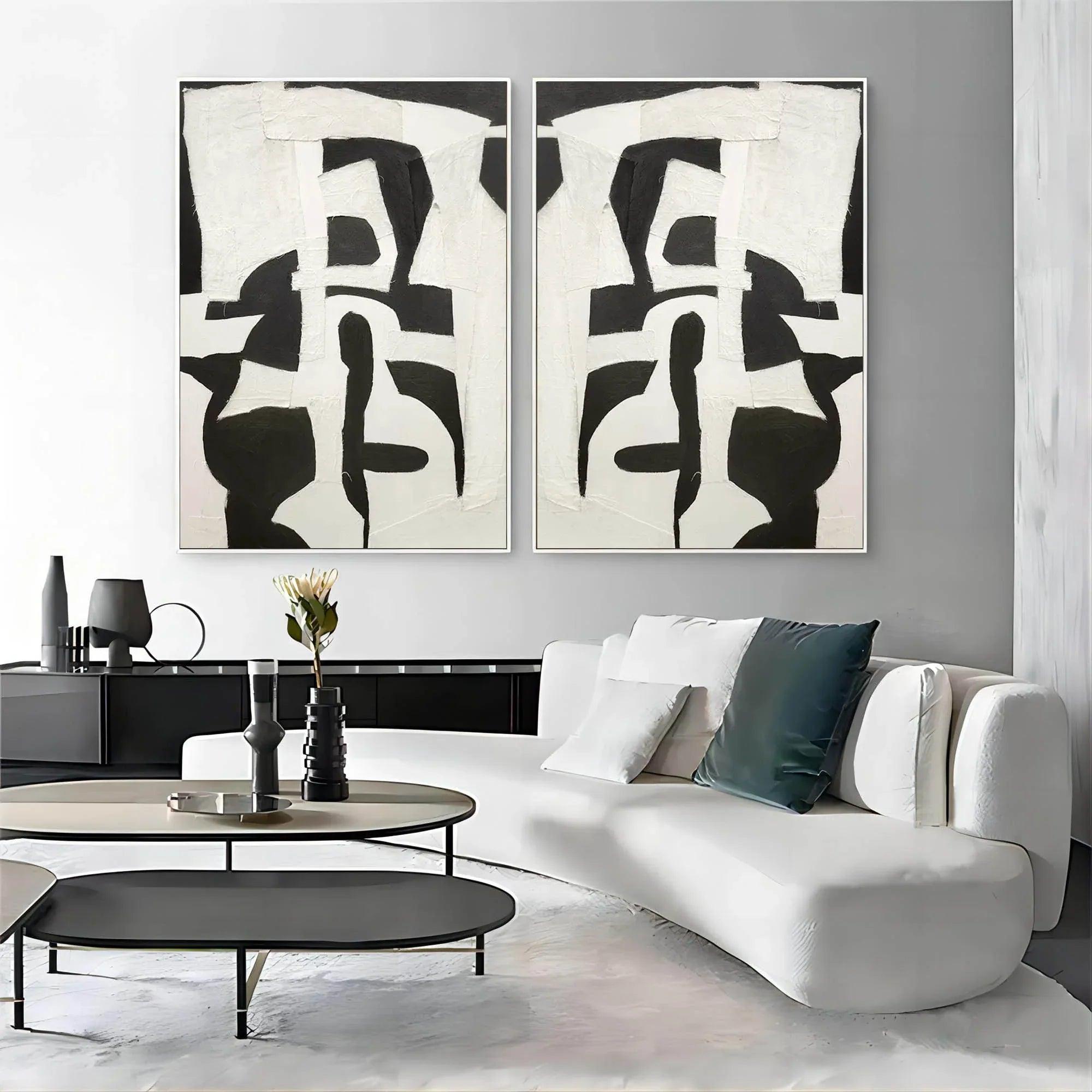 Monochrome Harmony SET OF 2-Modern Minimalist Abstract Geometric Block Wall Art - artextured