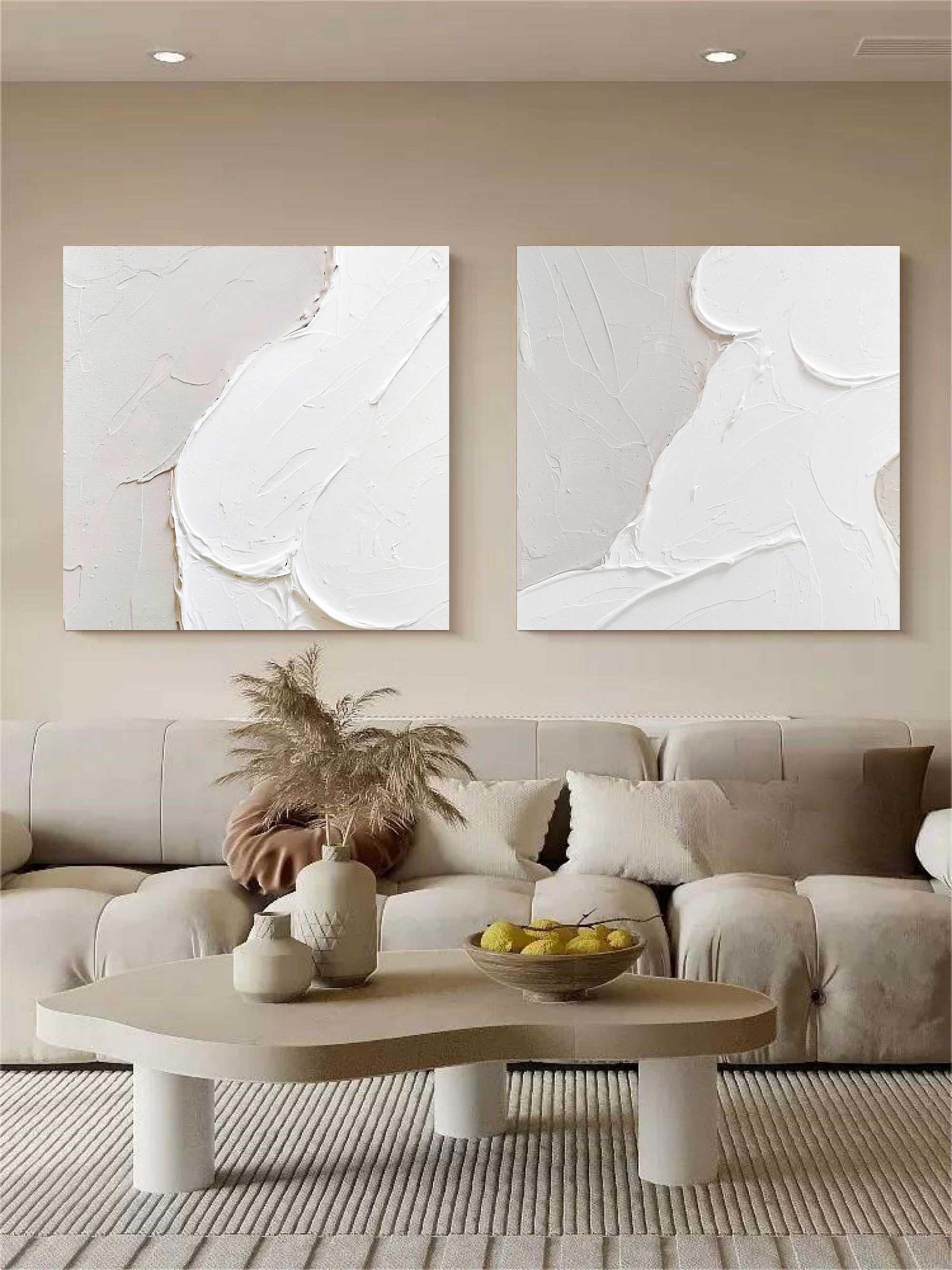 Abstract Whispers Diptych Set Of 2-Modern Minimalist Three-Dimensional Abstract Wall Art - artextured