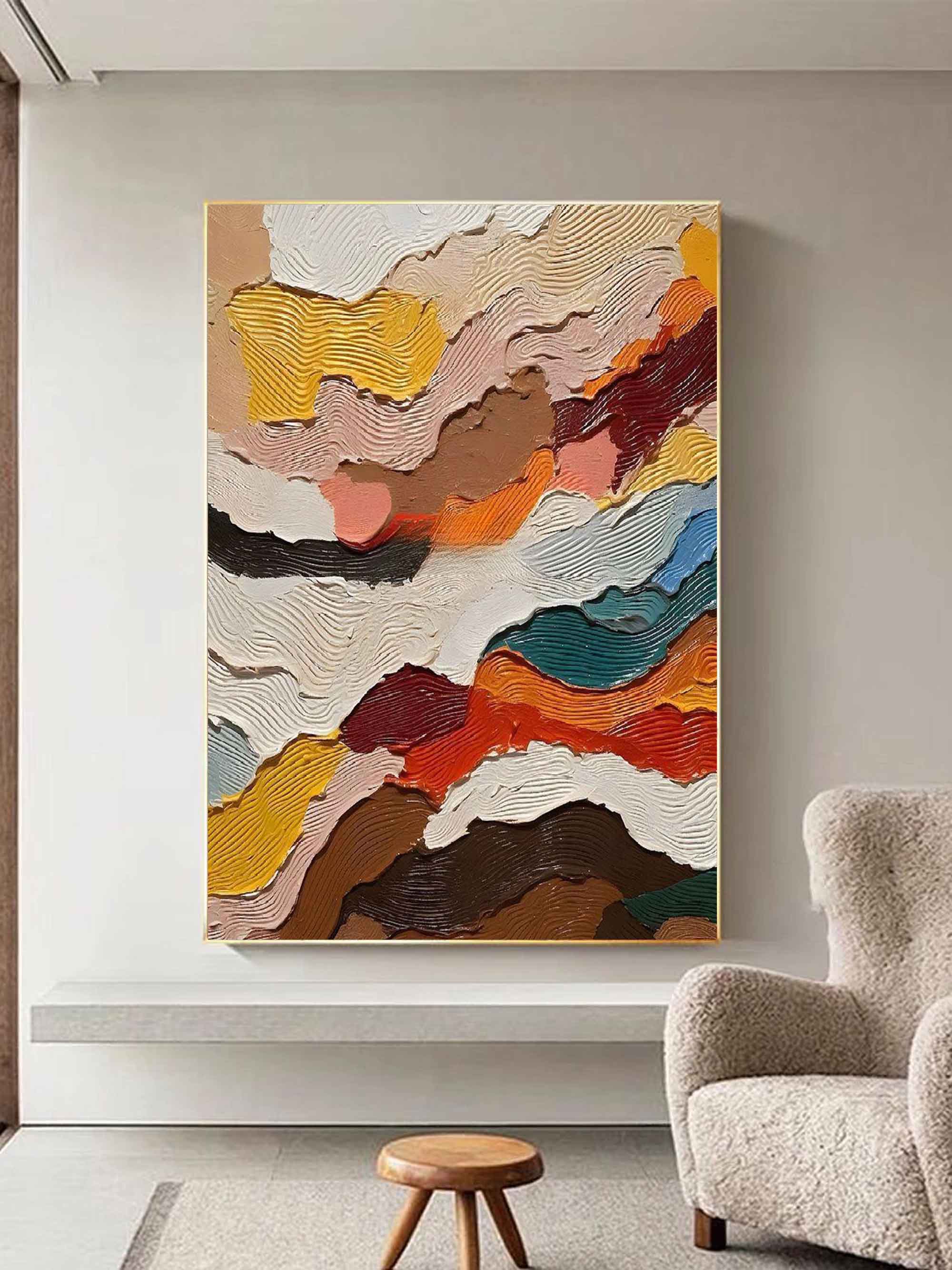 Abstract Textured Layered Painting - Modern Wave Patterns on Canvas