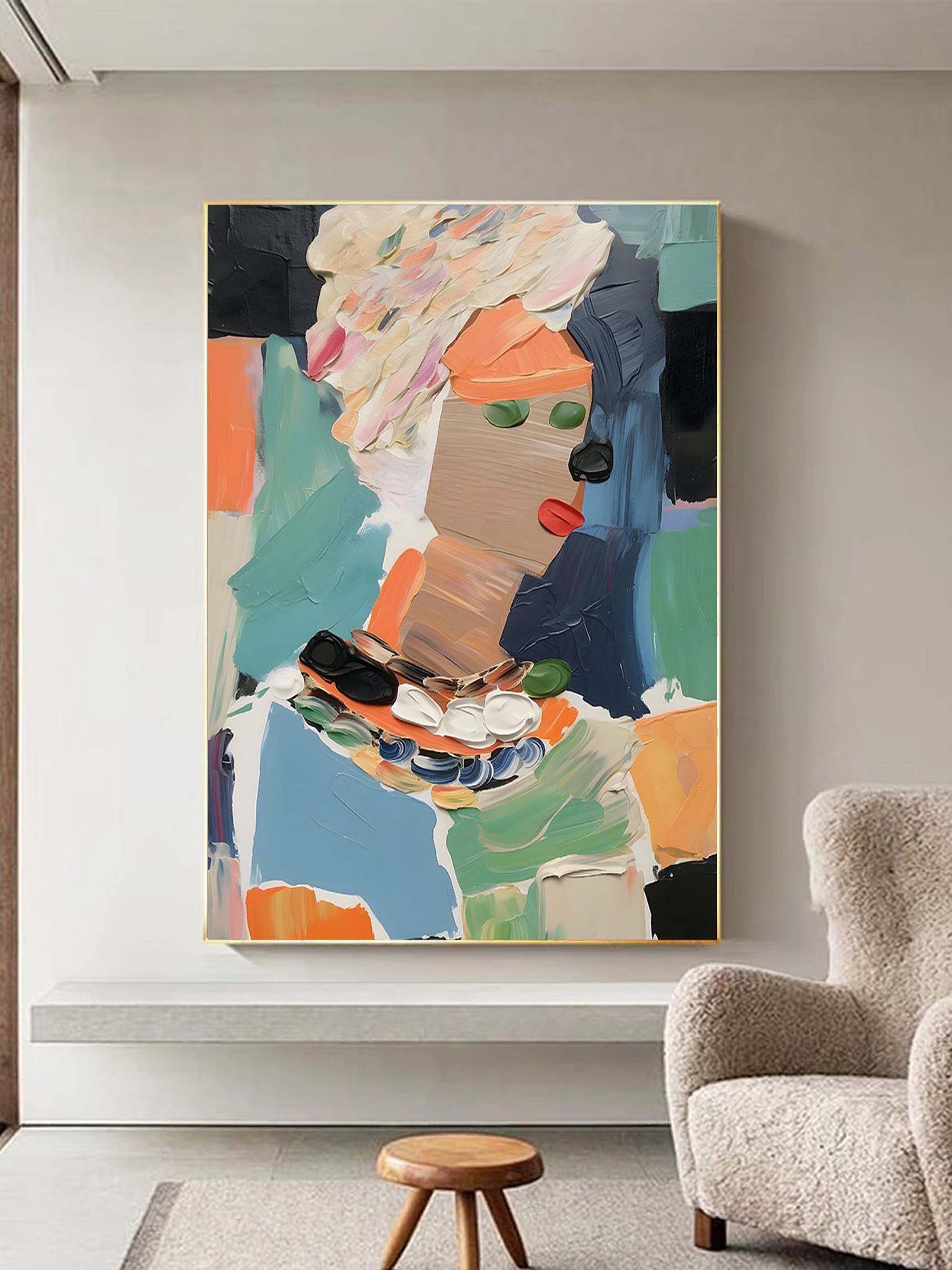 Modern Abstract Portrait Painting - Textured Artistic Expression on Canvas