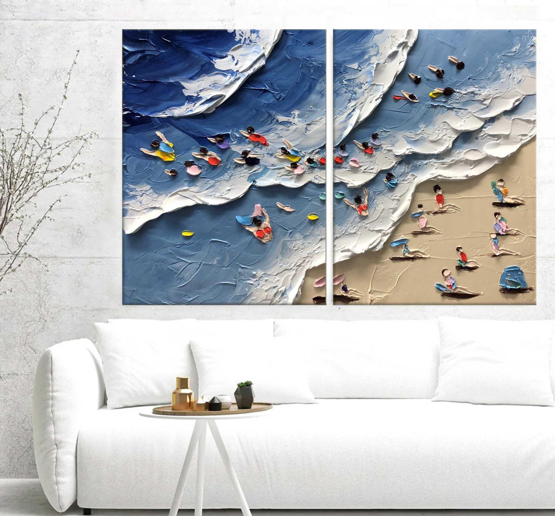 Coastal Bliss Diptych Art Set Of 2-Abstract Texture Wall Art of Wave Beach - artextured
