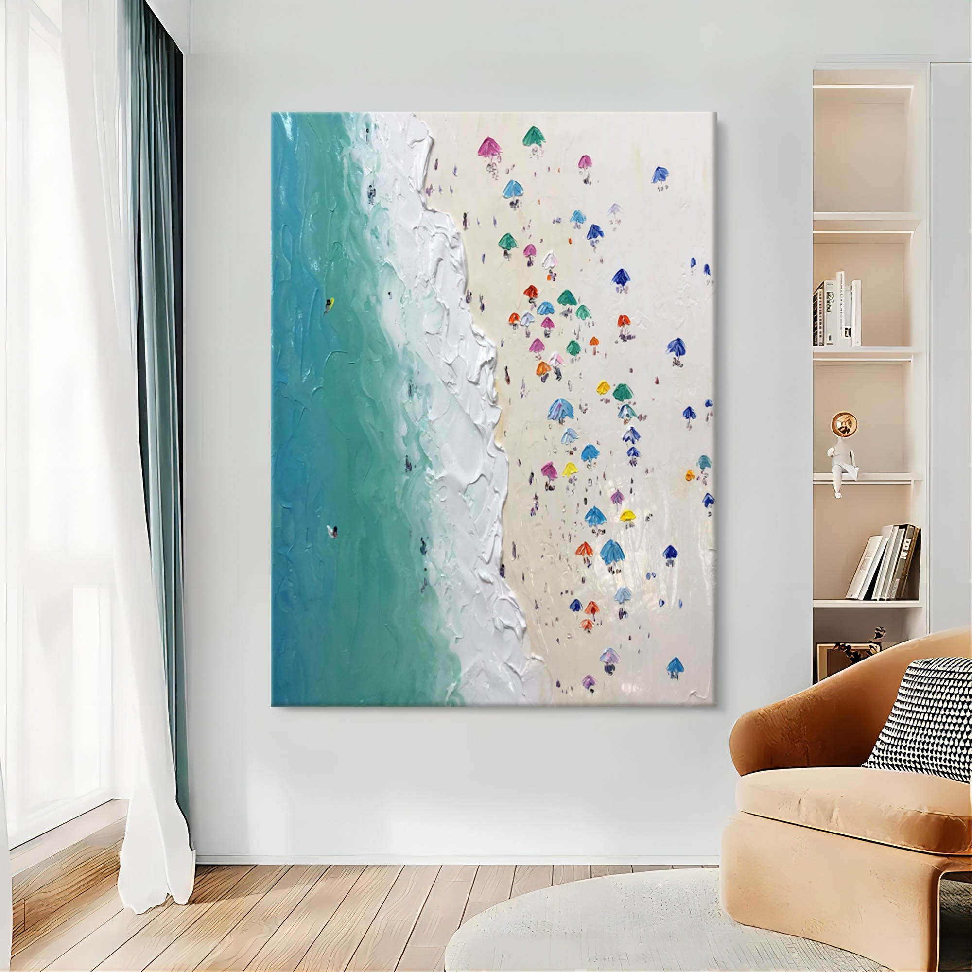 Shoreline Serenity: Textured Beach Umbrella Art