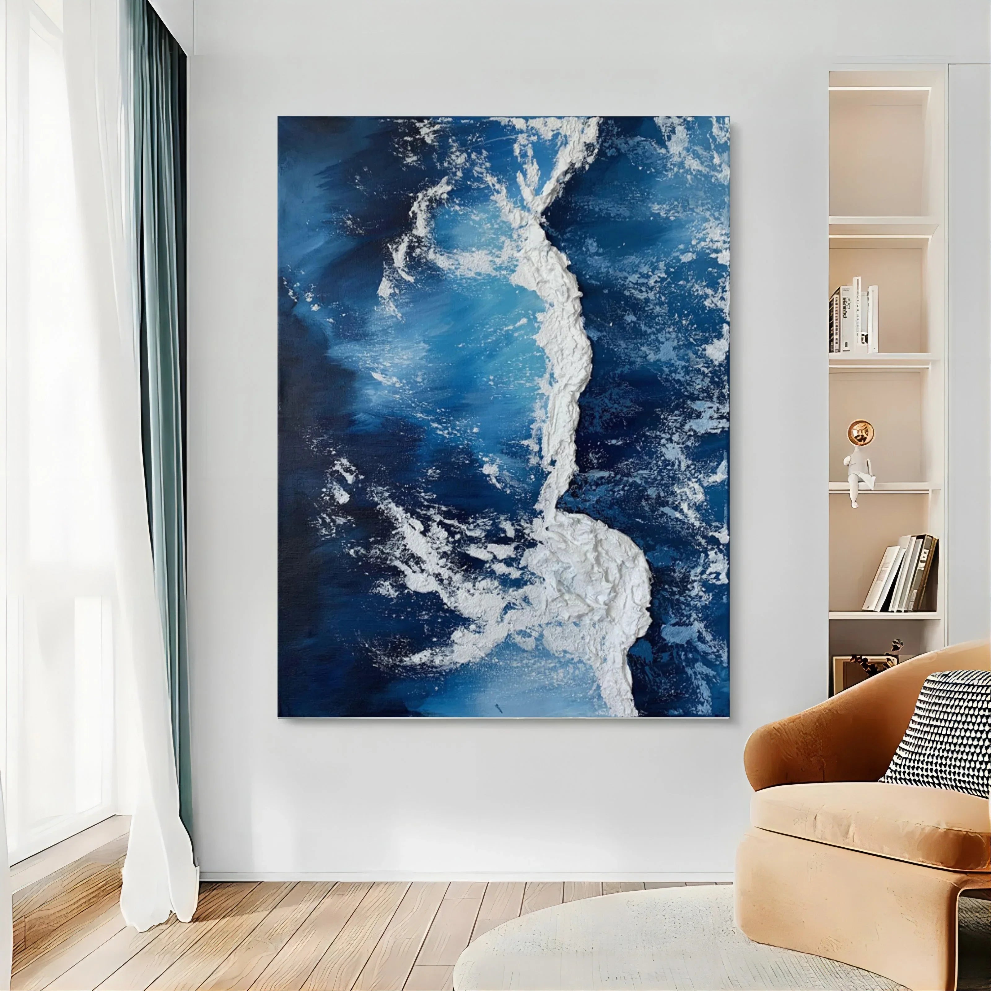 Azure Cascade Symphony-Deep Blue Stereoscopic Wave Abstract Wall Art - artextured
