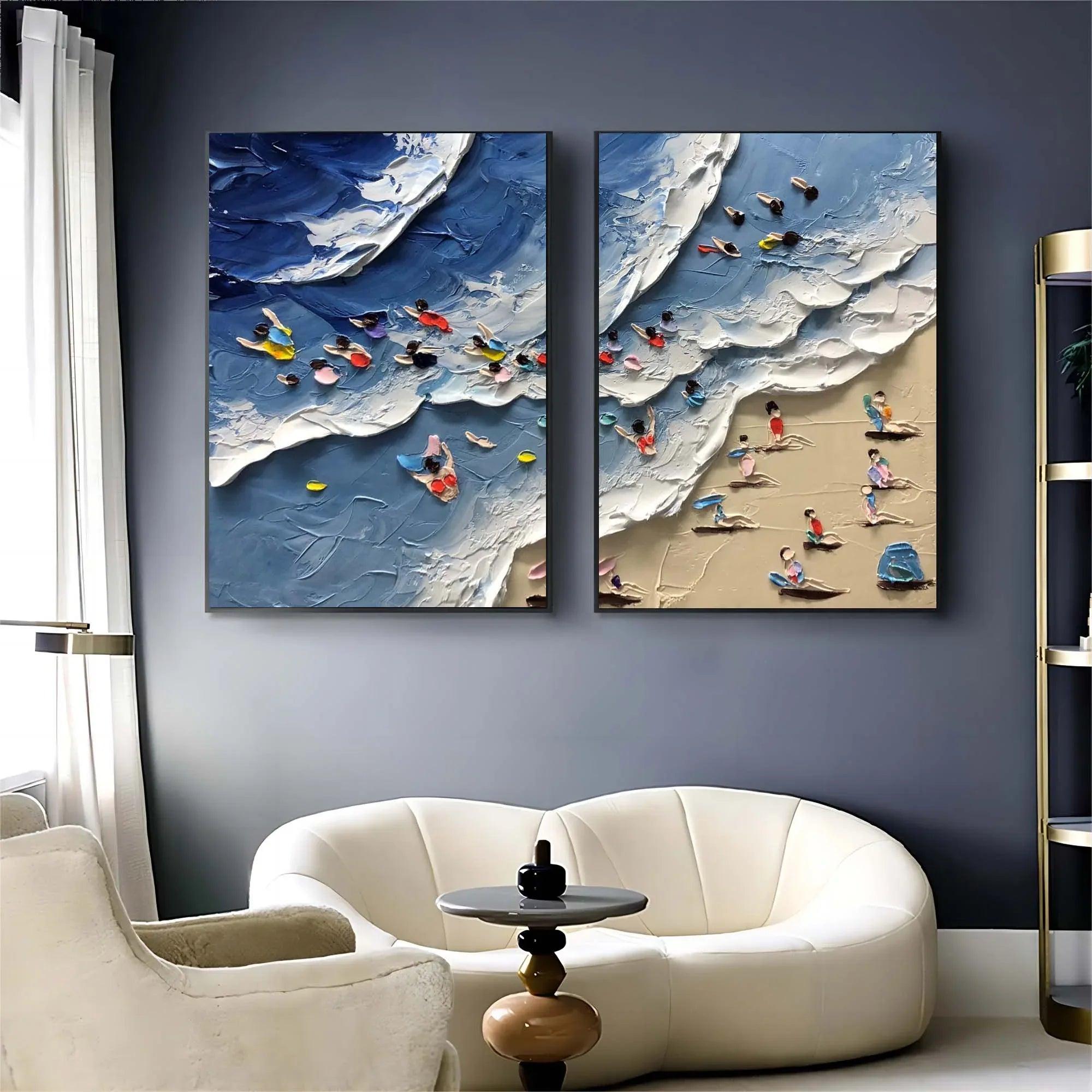 Coastal Bliss Diptych Art Set Of 2-Abstract Texture Wall Art of Wave Beach - artextured