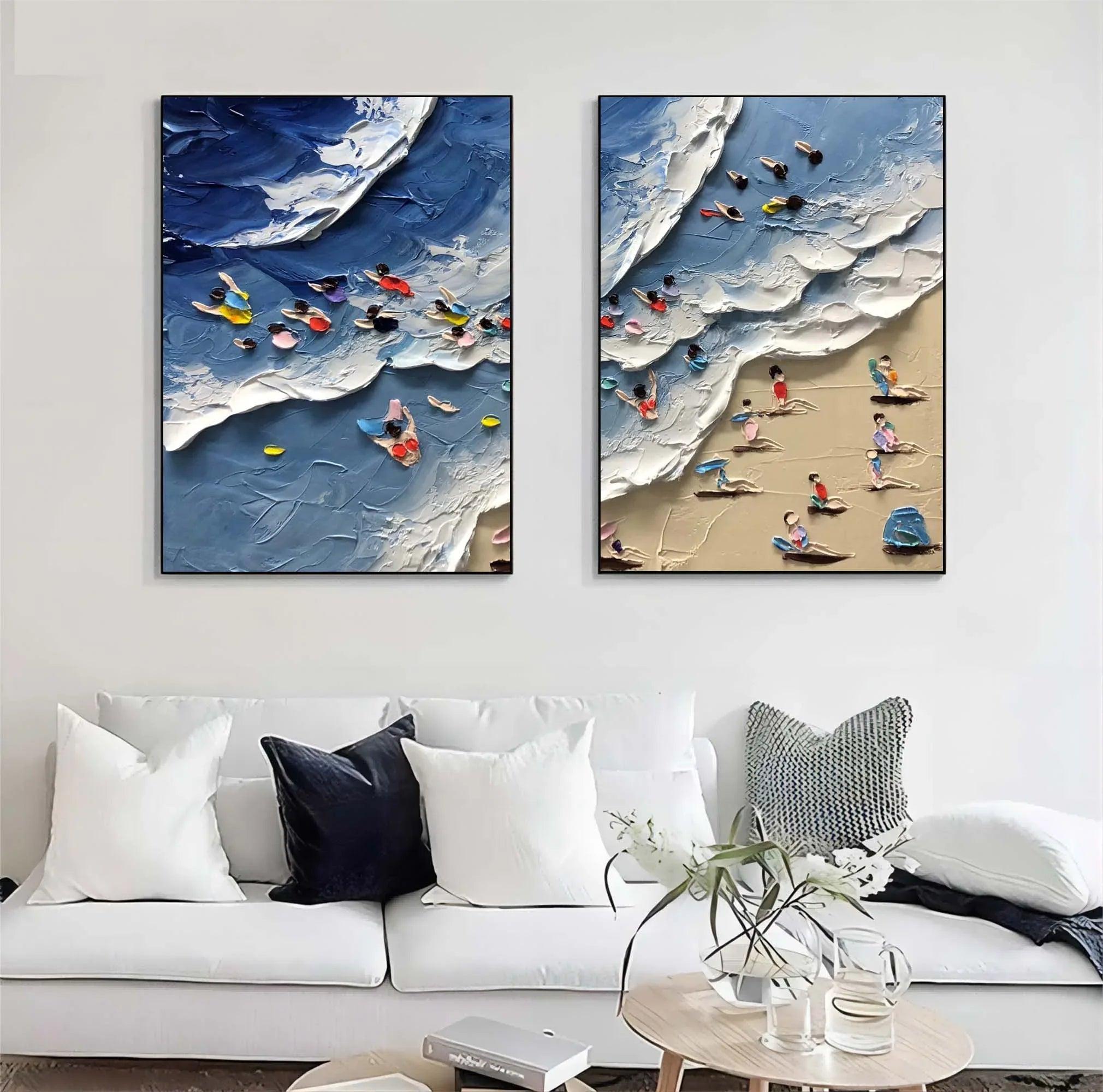 Coastal Bliss Diptych Art Set Of 2-Abstract Texture Wall Art of Wave Beach - artextured