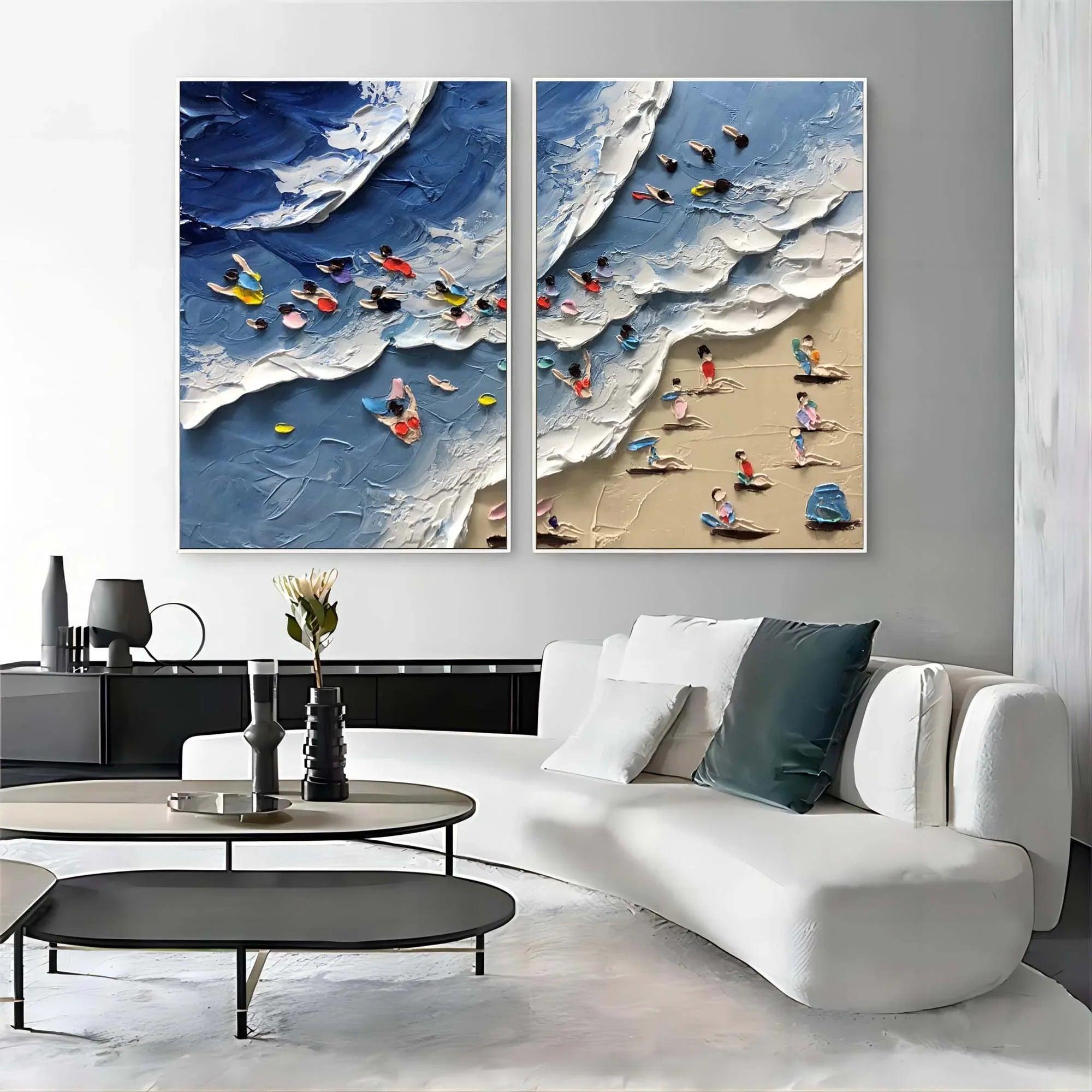 Coastal Bliss Diptych Art Set Of 2-Abstract Texture Wall Art of Wave Beach - artextured