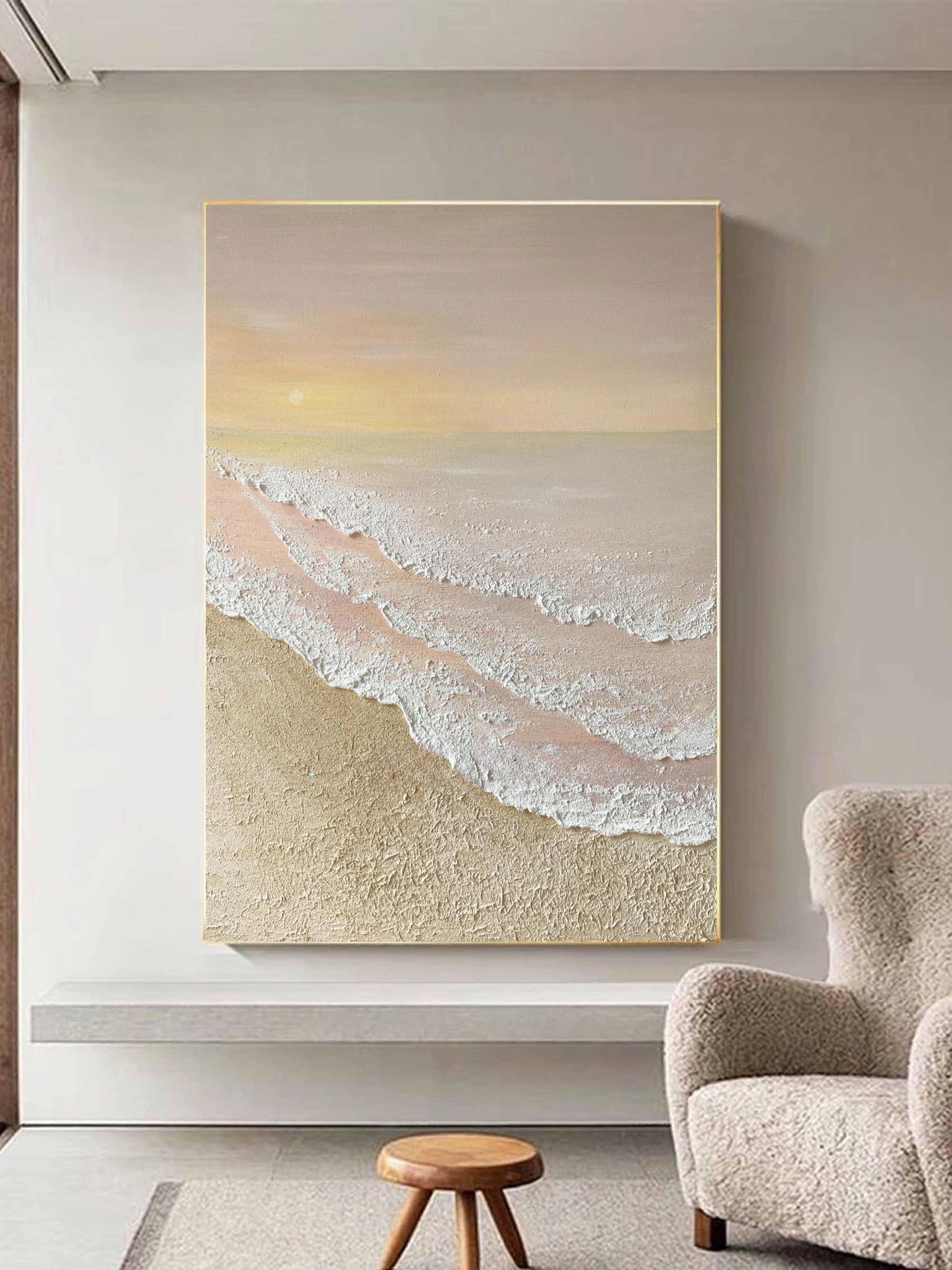 Tactile Sunset Tide-Textured Sunset Beach and Tide Canvas Art - artextured