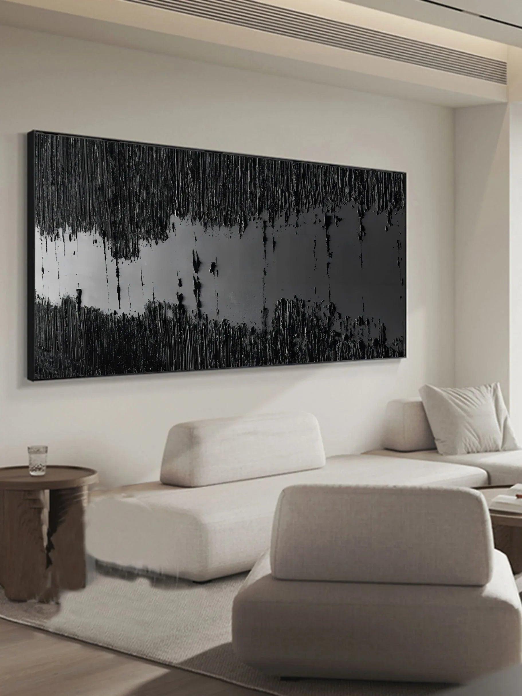 Monochrome Depth-Modern Minimalist Style Pure Black Texture Abstract Wall Art - artextured