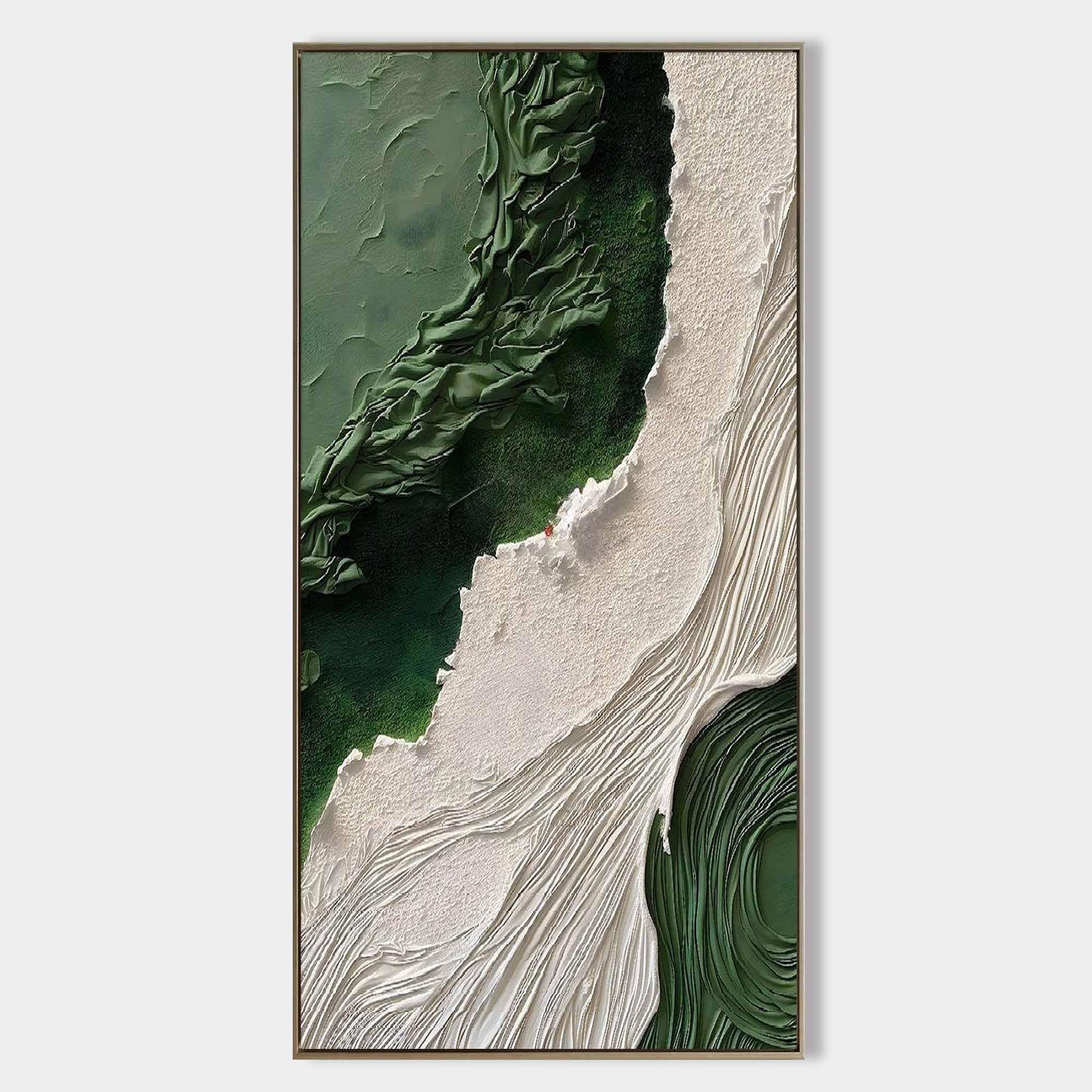 Emerald Tides Vertical Art-Modern Home Decoration 3D Green and White Minimalist Texture Wall Art - artextured