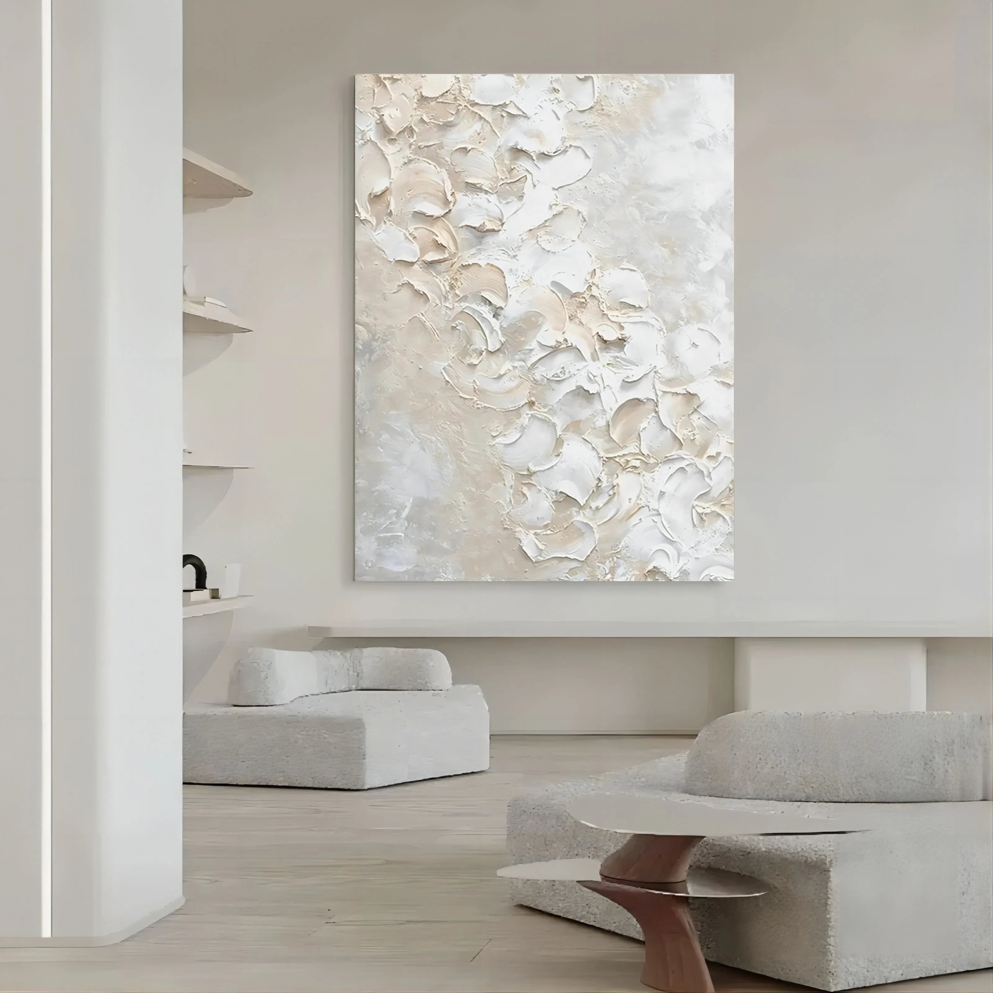 Textured Petal Elegance-Hand Drawn Three-Dimensional Texture Flower Abstract Wall Art - artextured