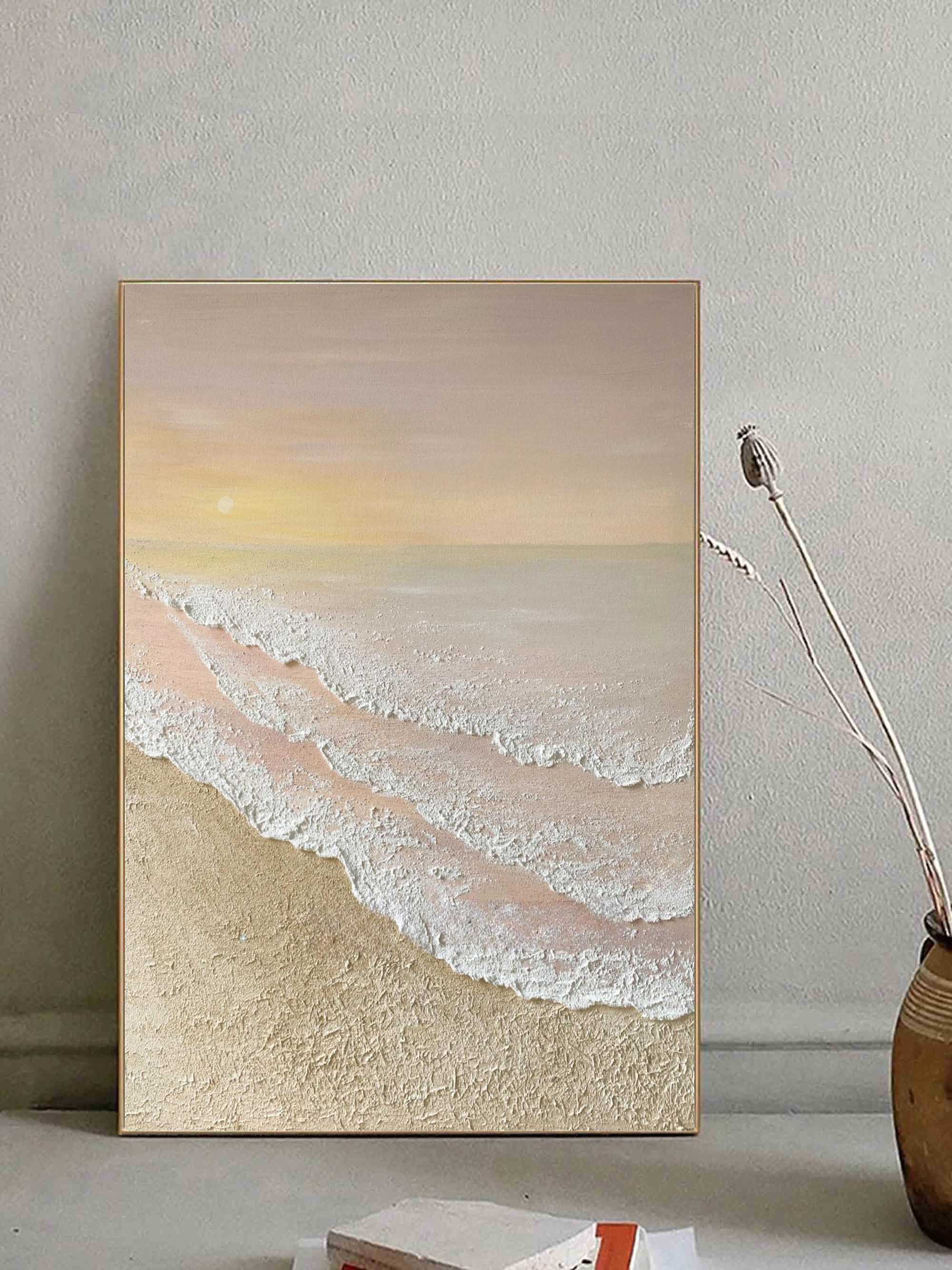 Textured Sunset Beach and Tide Canvas Art