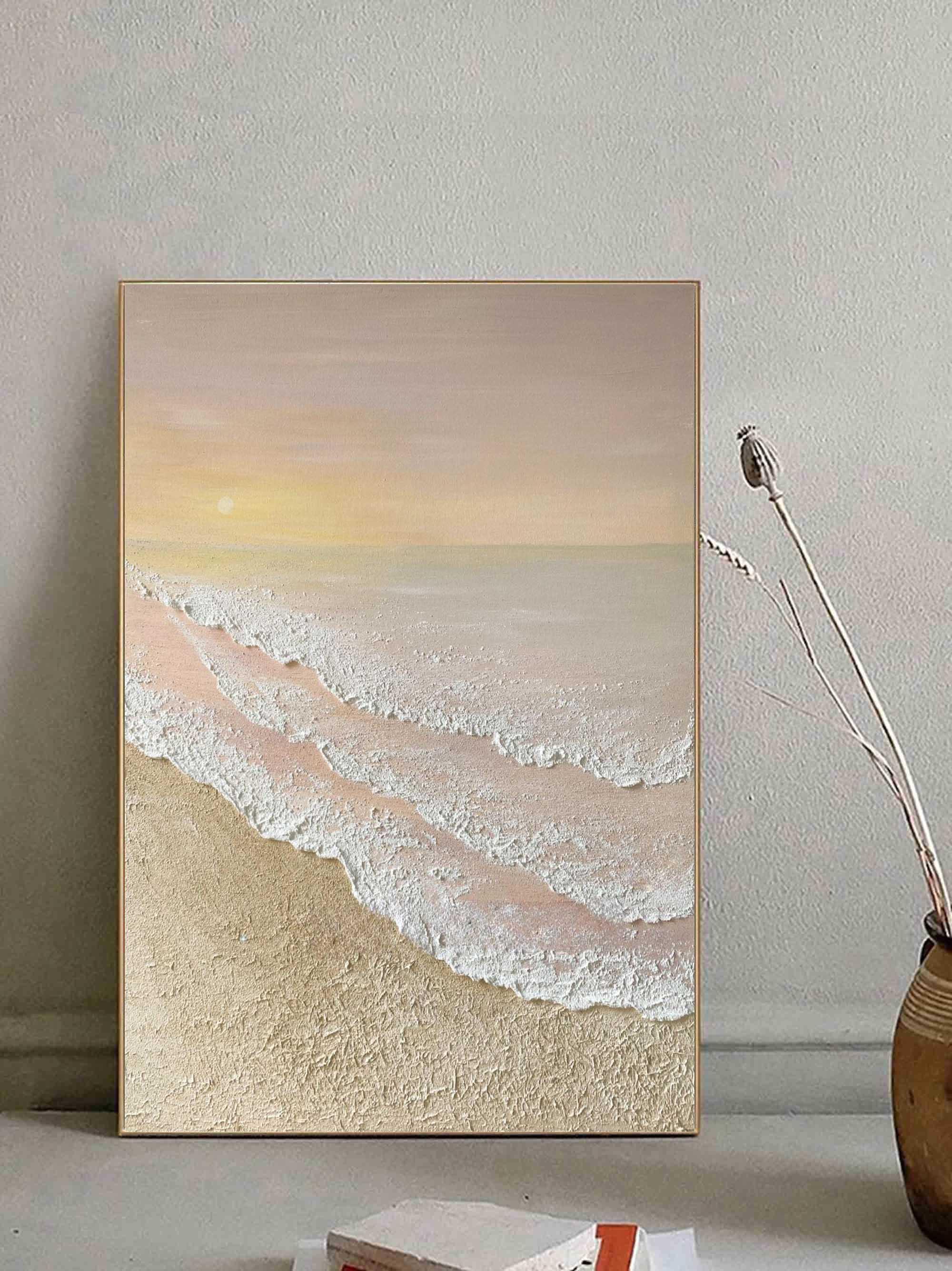 Tactile Sunset Tide-Textured Sunset Beach and Tide Canvas Art - artextured