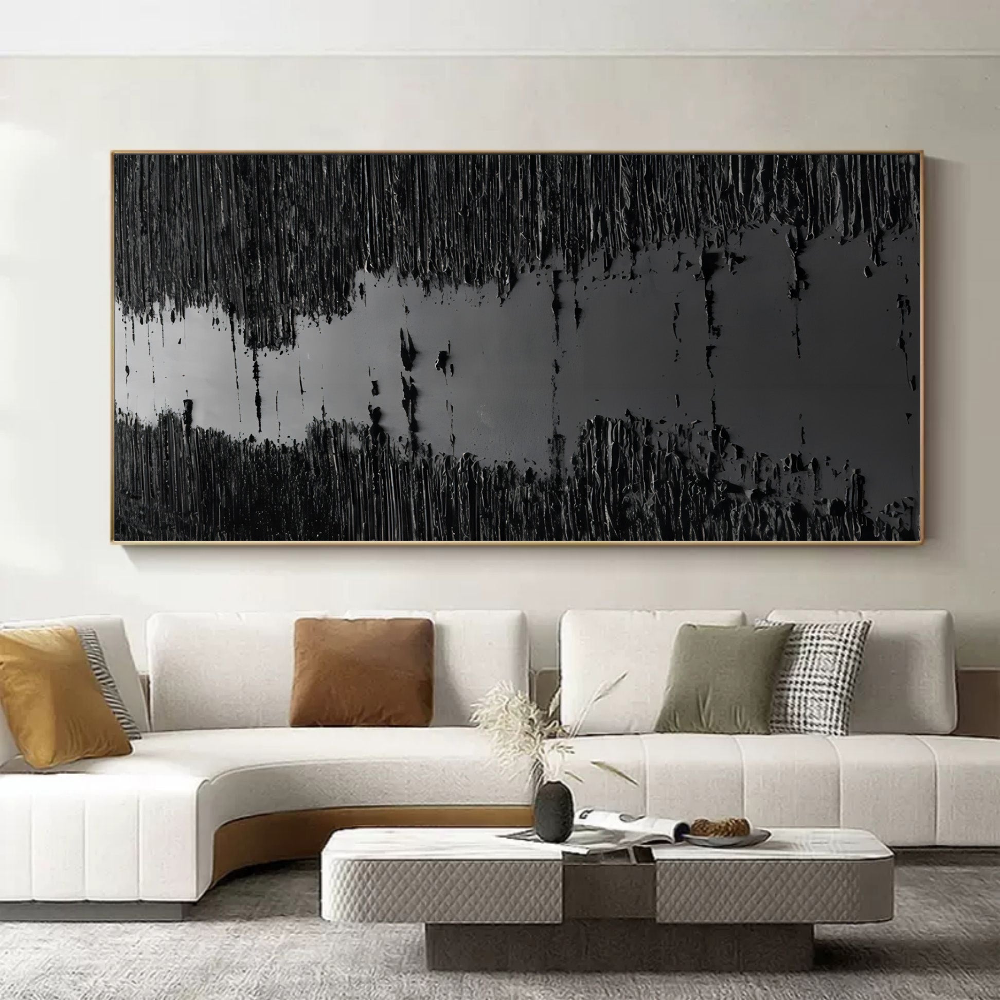 Monochrome Depth-Modern Minimalist Style Pure Black Texture Abstract Wall Art