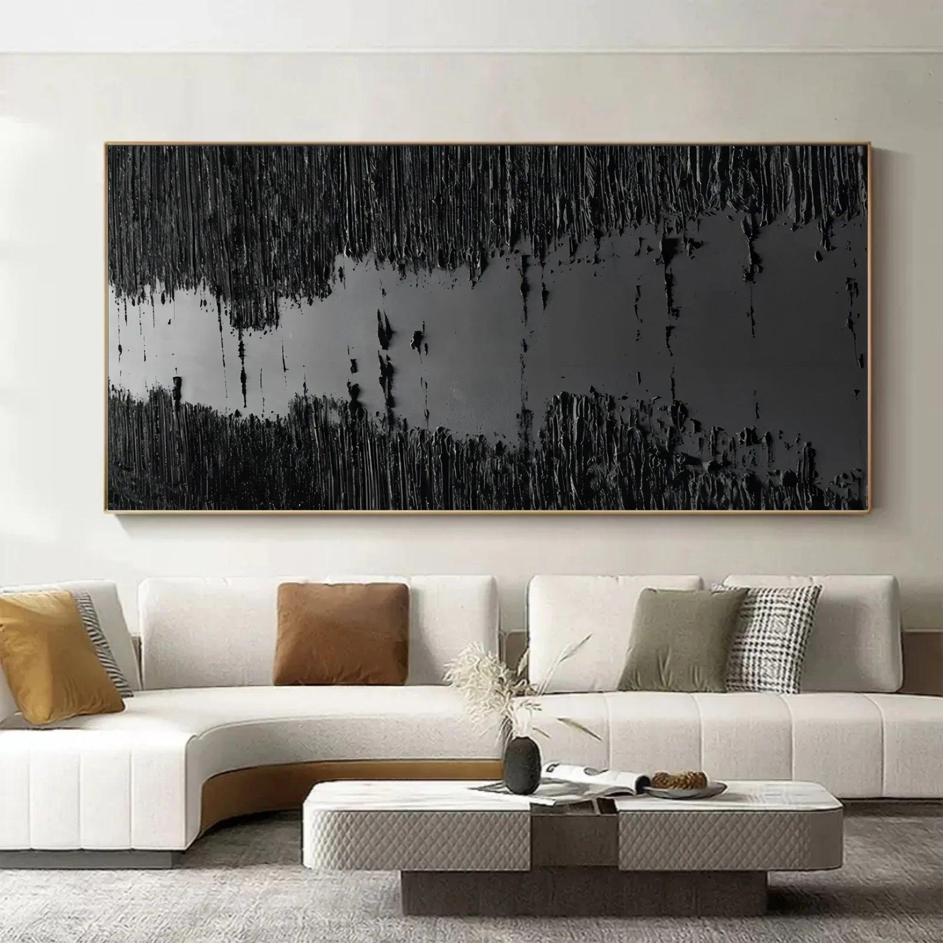 Monochrome Depth-Modern Minimalist Style Pure Black Texture Abstract Wall Art - artextured