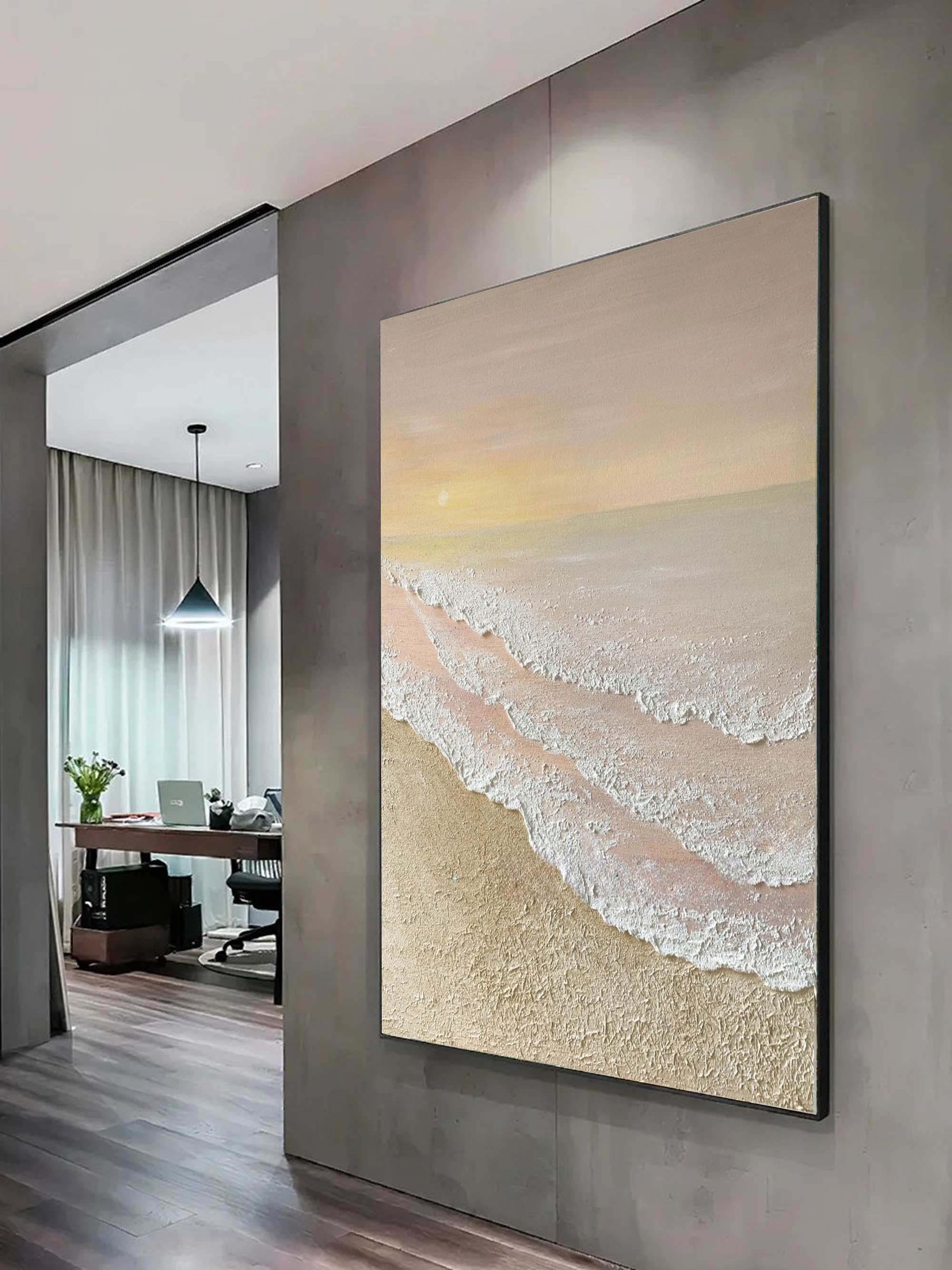 Tactile Sunset Tide-Textured Sunset Beach and Tide Canvas Art - artextured