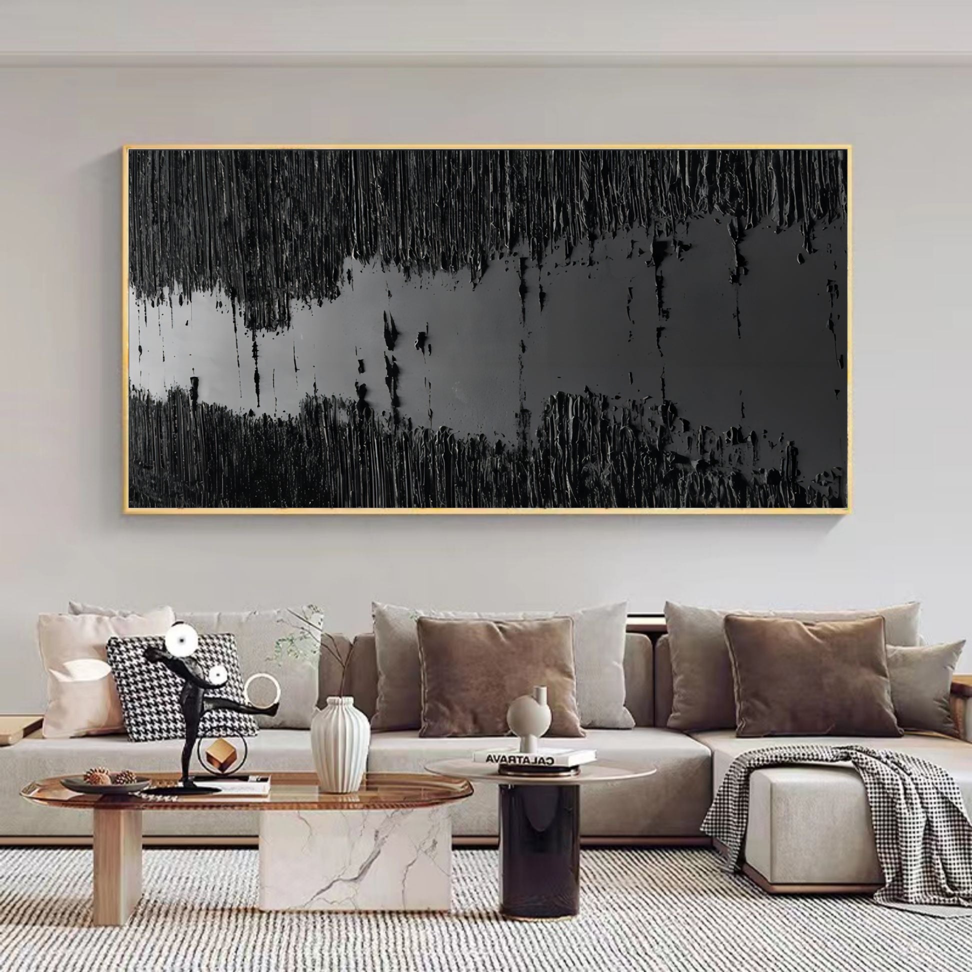 Monochrome Depth-Modern Minimalist Style Pure Black Texture Abstract Wall Art