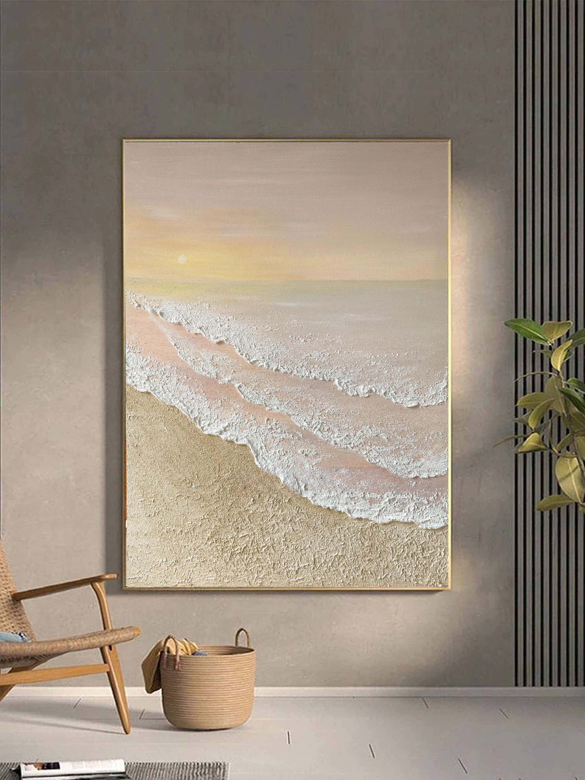 Textured Sunset Beach and Tide Canvas Art