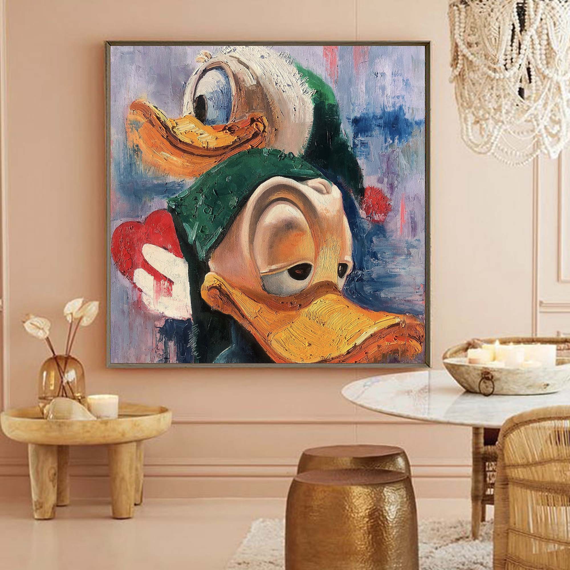 Playful Ducks Abstract Canvas-Cartoon Abstract Oil Painting Wall Art for Modern Interior Decoration