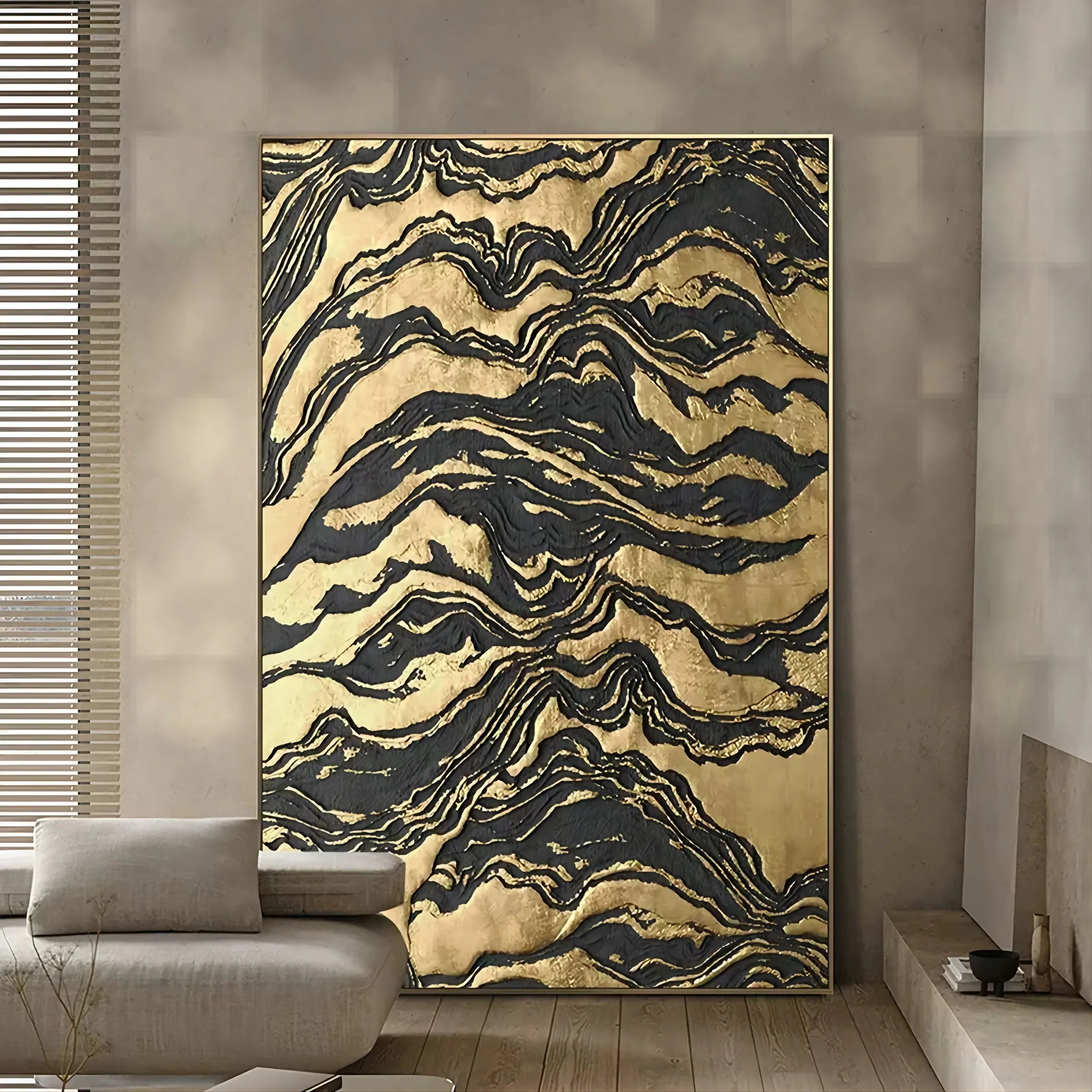 Golden Erosion-Black Gold Layered Texture Abstract Oil Painting Wall Art - artextured