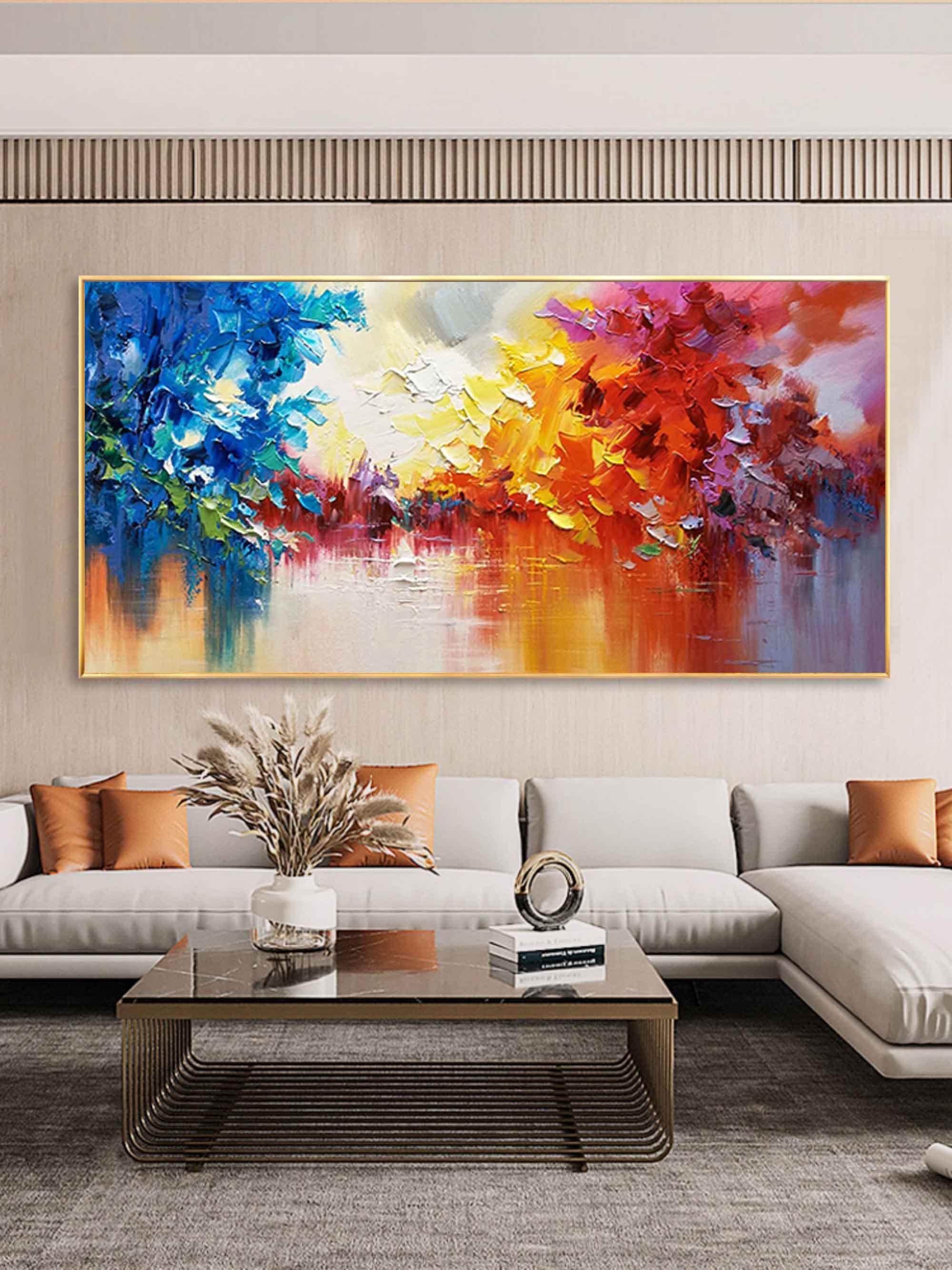 Colorful Reflections - Abstract Landscape Oil Painting Wall Art with Color Texture - artextured