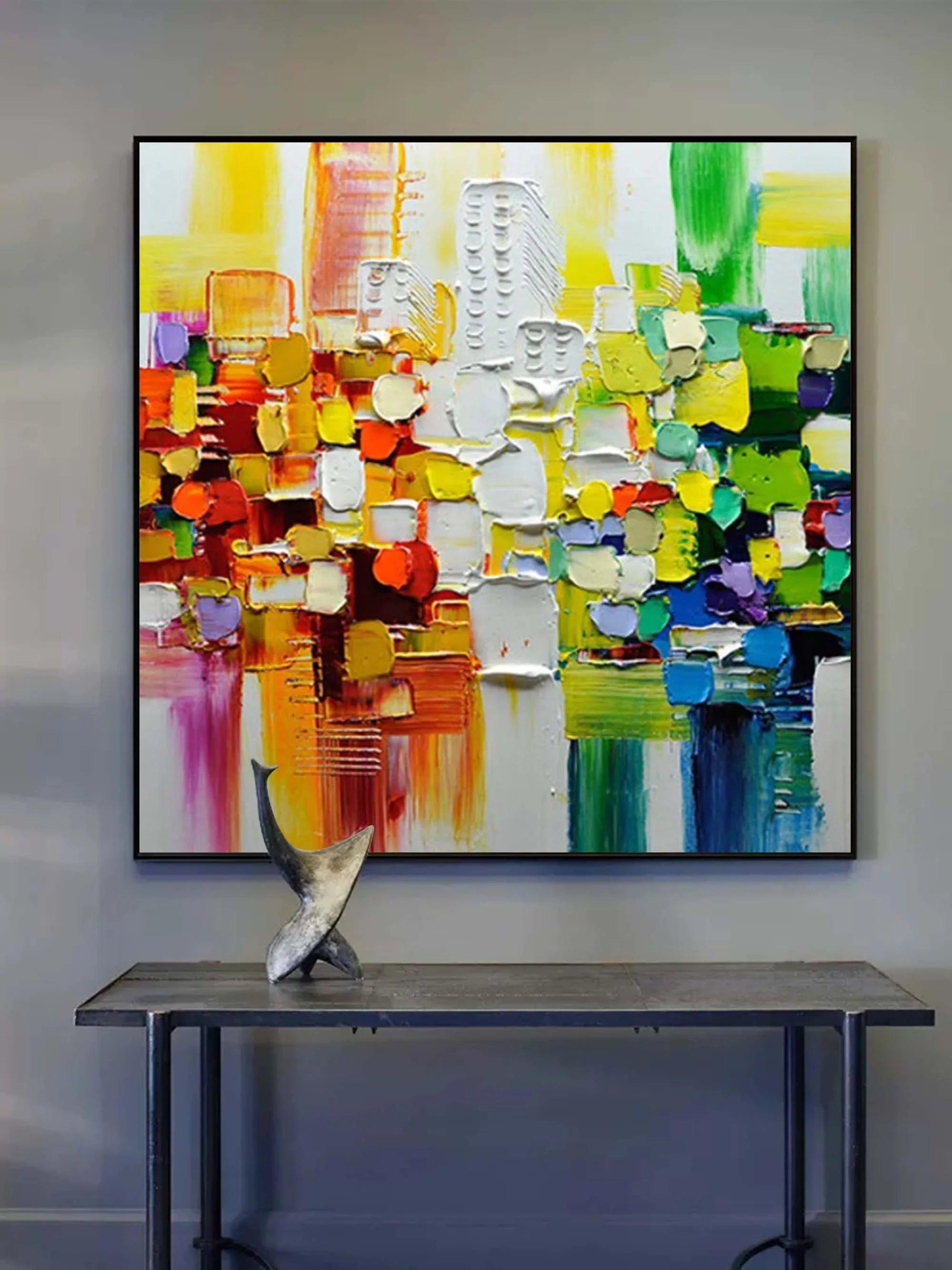Vivid Mosaic - Square Three-Dimensional Urban Abstract Oil Painting Wall Art - artextured