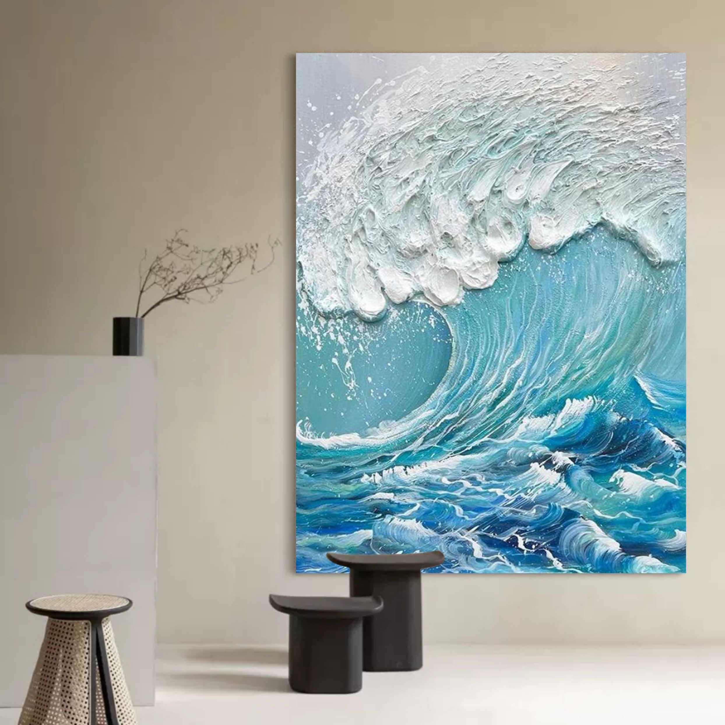 Ocean Symphony-Vertical Three-Dimensional Wave Textured Wall Art in Interior Design - artextured
