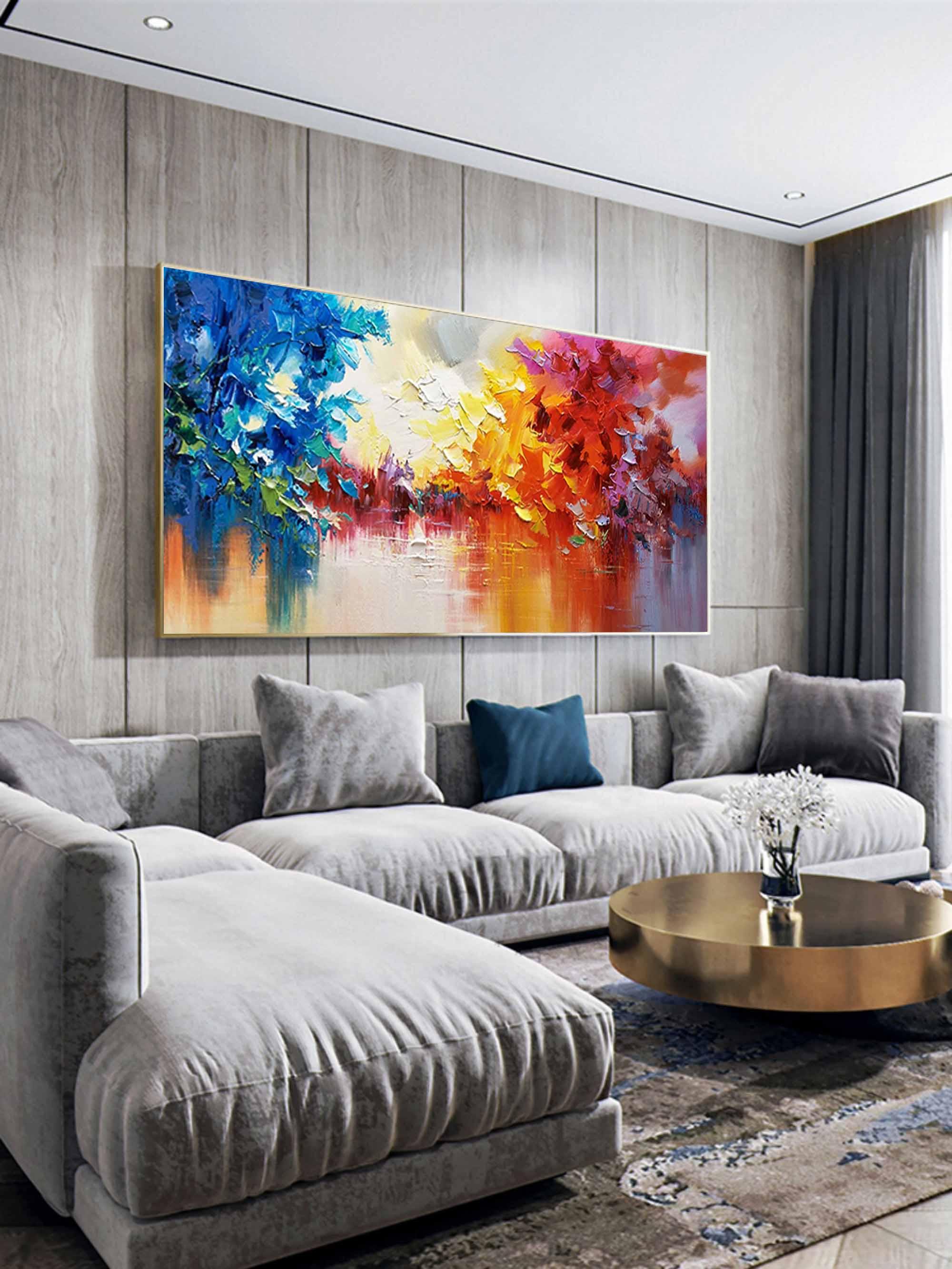 Colorful Reflections - Abstract Landscape Oil Painting Wall Art with Color Texture - artextured