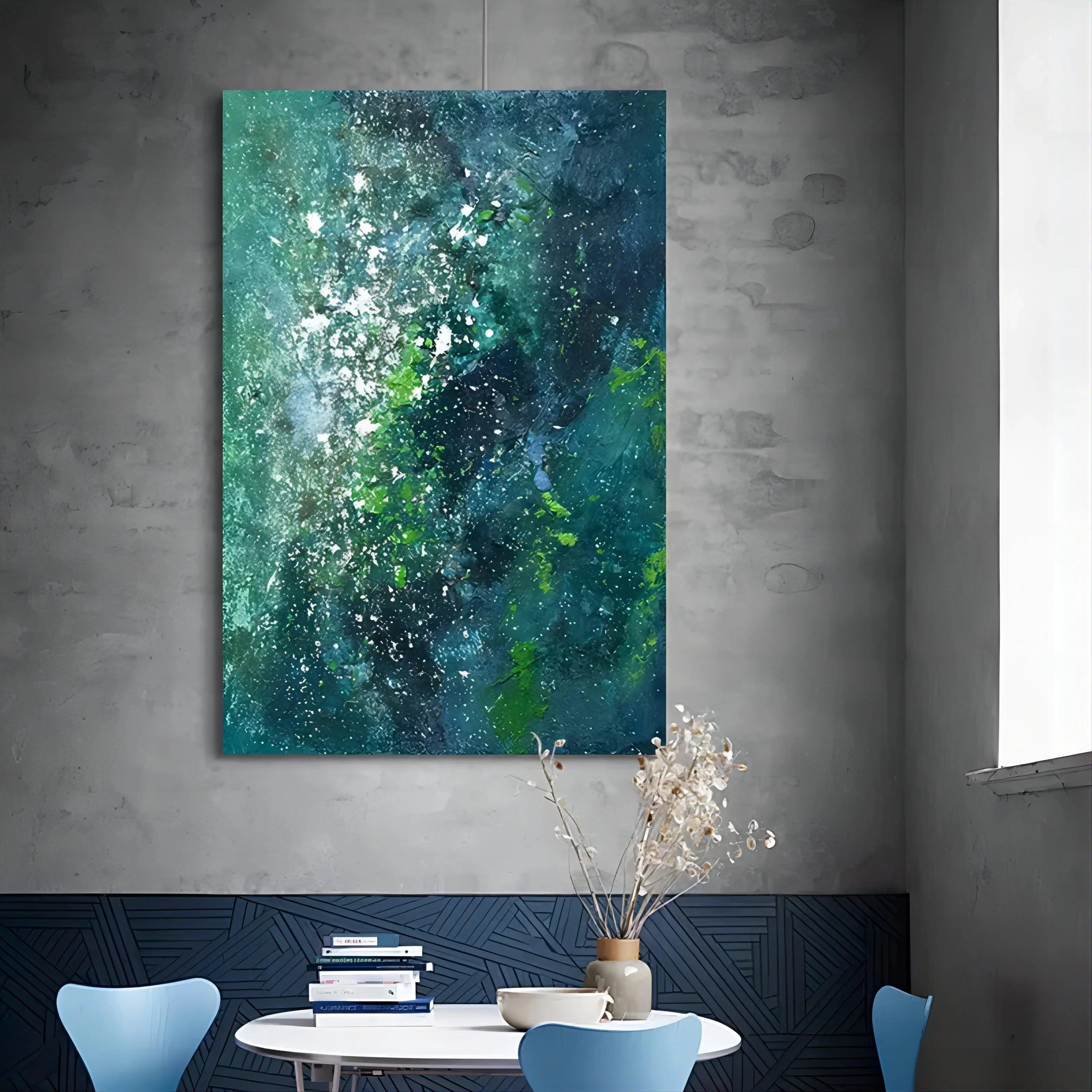 Emerald Cosmos-Hand-Painted Abstract Wall Art for Modern Interior Decoration - artextured