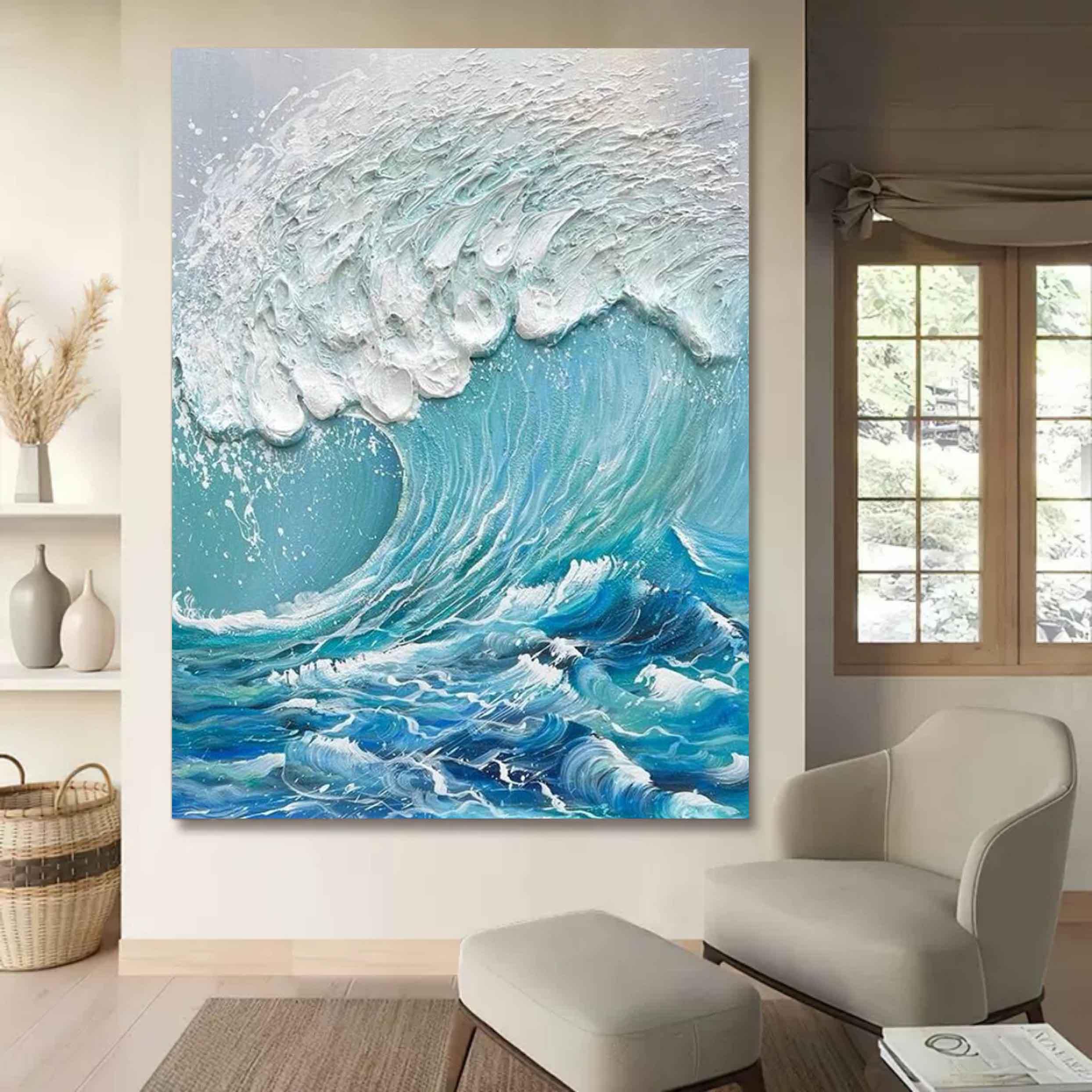 Ocean Symphony-Vertical Three-Dimensional Wave Textured Wall Art in Interior Design - artextured