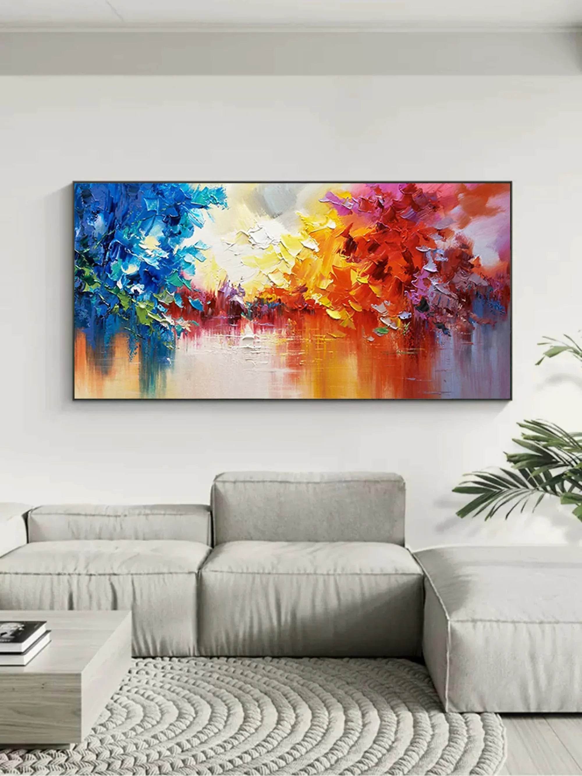Colorful Reflections - Abstract Landscape Oil Painting Wall Art with Color Texture - artextured