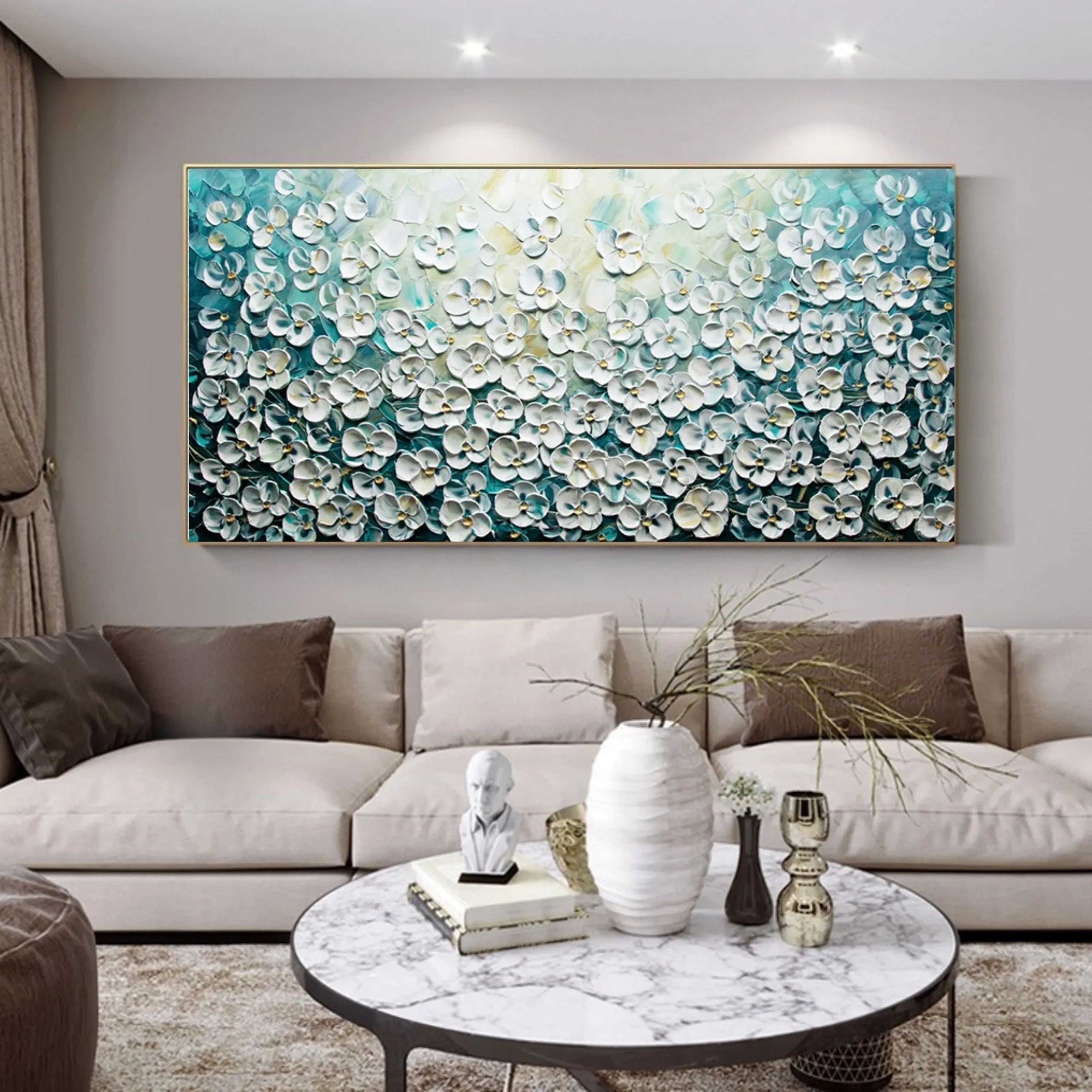 Floral Symphony-3D Blue and White Flower Sea Texture Abstract Oil Painting Wall Art - artextured