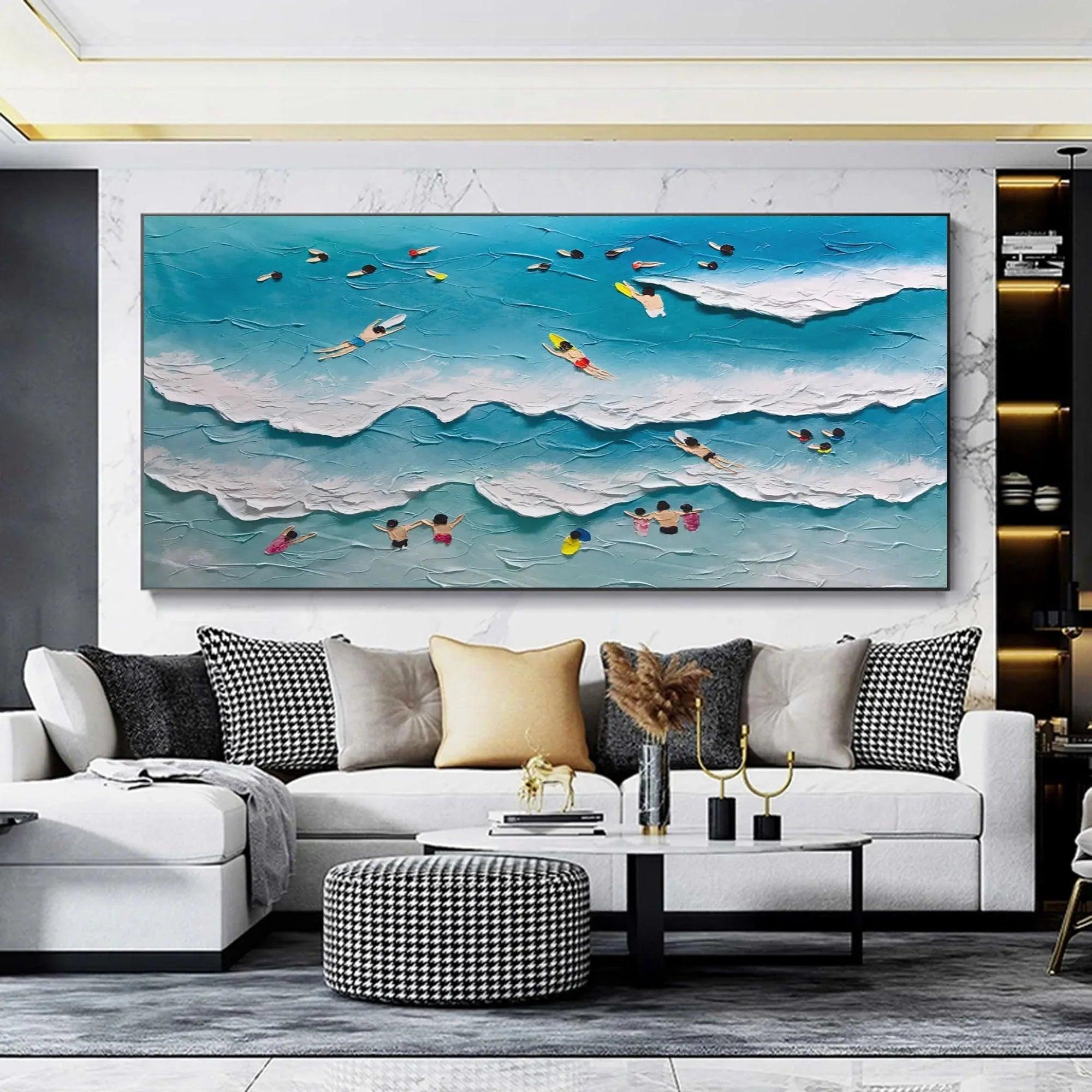 Surfside Harmony-Horizontal 3D Surfing Texture Oil Painting Wall Art - artextured