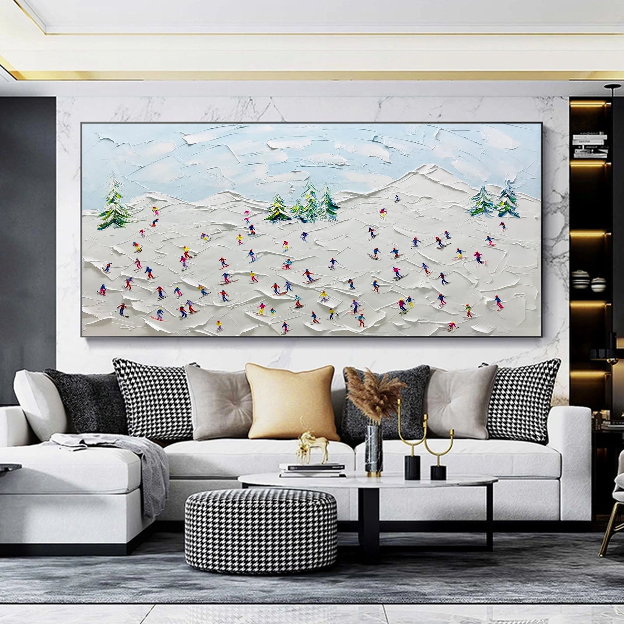 Winter Joy: Textured Skiers on Snowy Hills