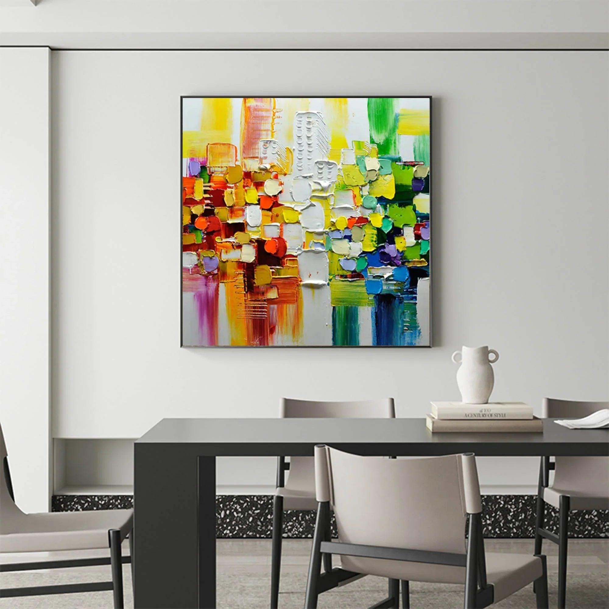 Vivid Mosaic - Square Three-Dimensional Urban Abstract Oil Painting Wall Art - artextured