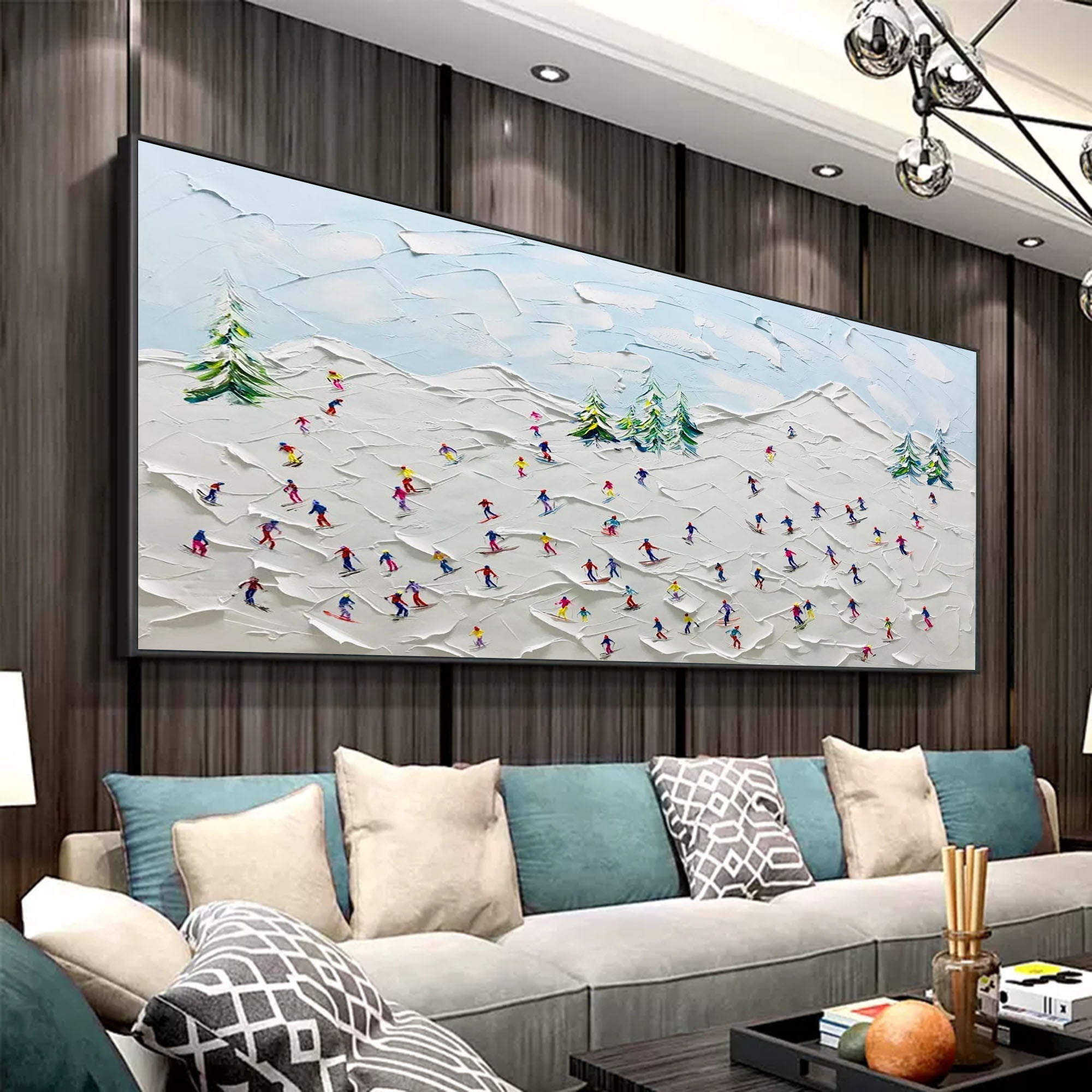 Winter Joy: Textured Skiers on Snowy Hills