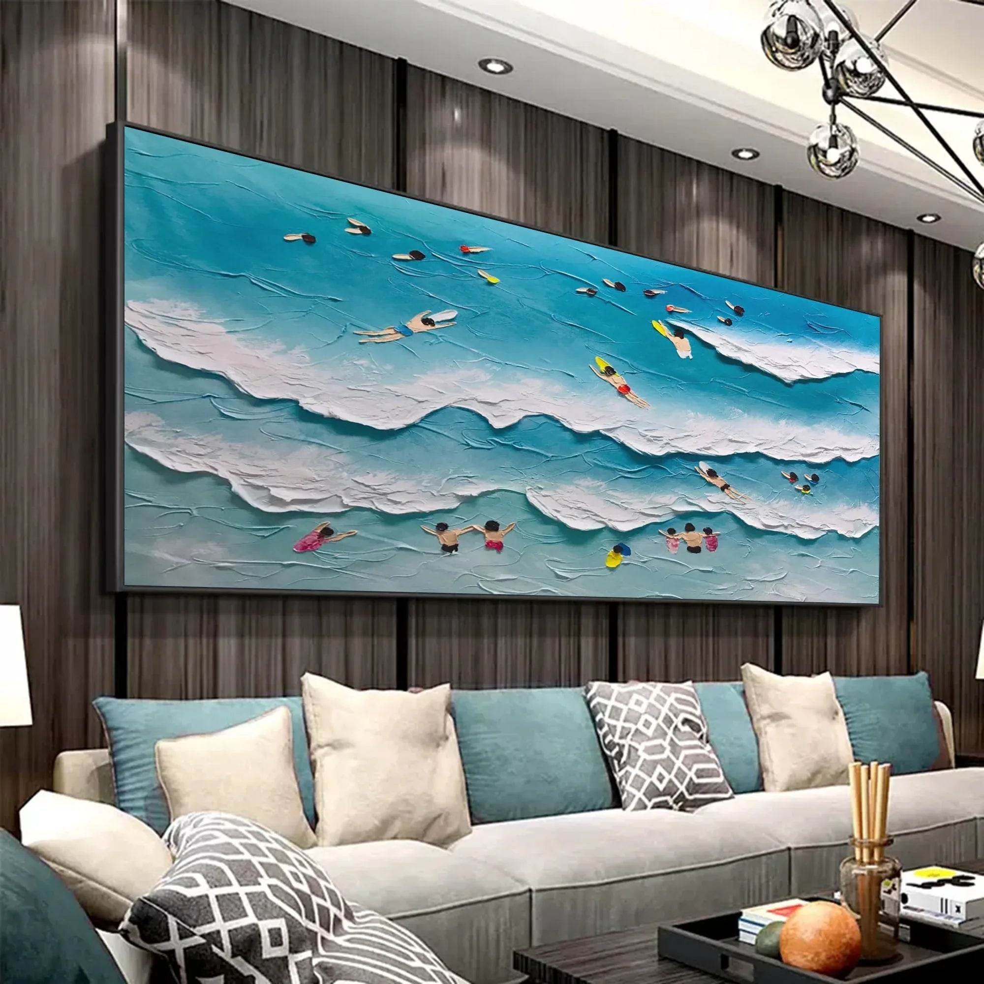 Surfside Harmony-Horizontal 3D Surfing Texture Oil Painting Wall Art - artextured