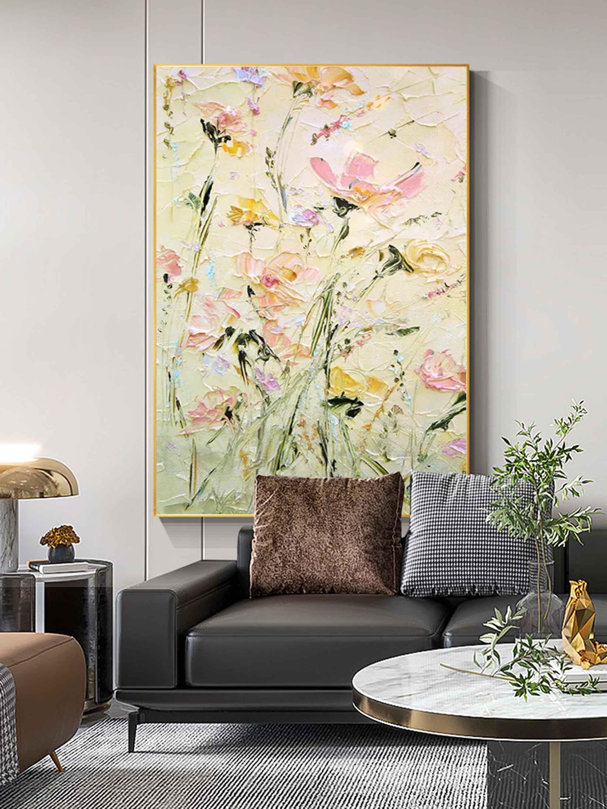 Spring Blossom - Hand Drawn Thick Painted Floral Texture Wall Art - artextured