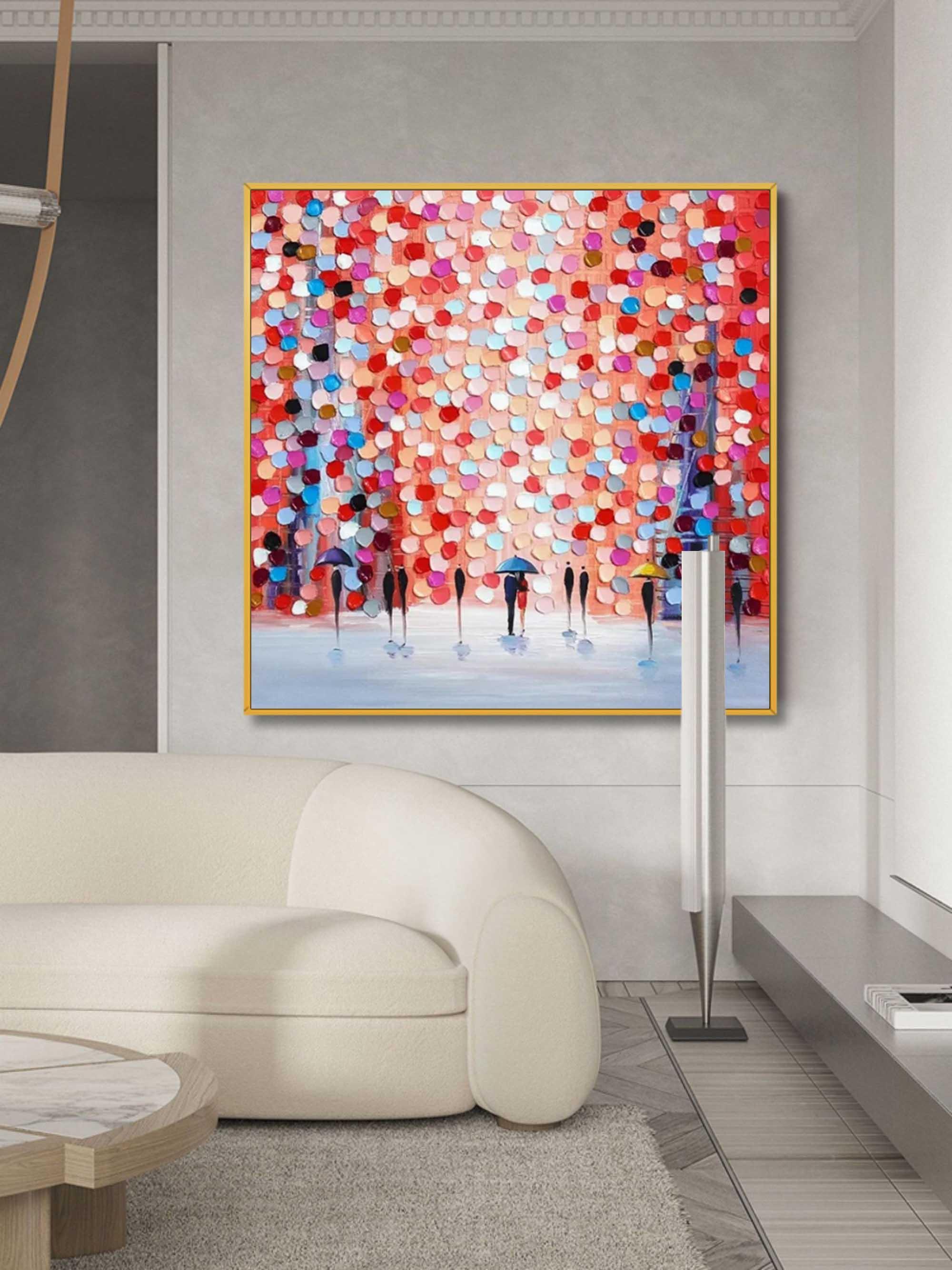 Rain of Colors - Hand drawn Thick painted Rainy Color Abstract Wall Art - artextured