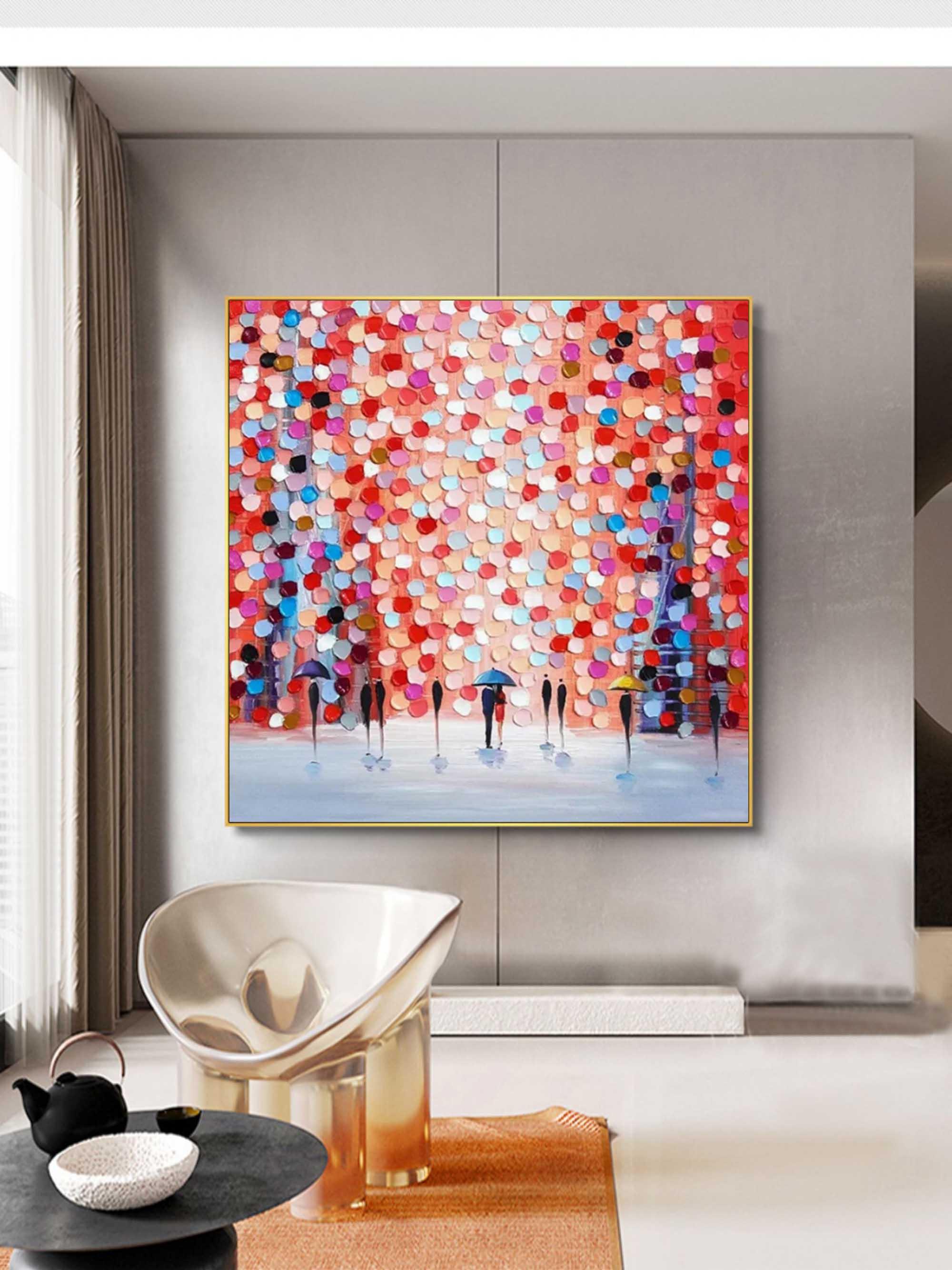 Rain of Colors - Hand drawn Thick painted Rainy Color Abstract Wall Art - artextured