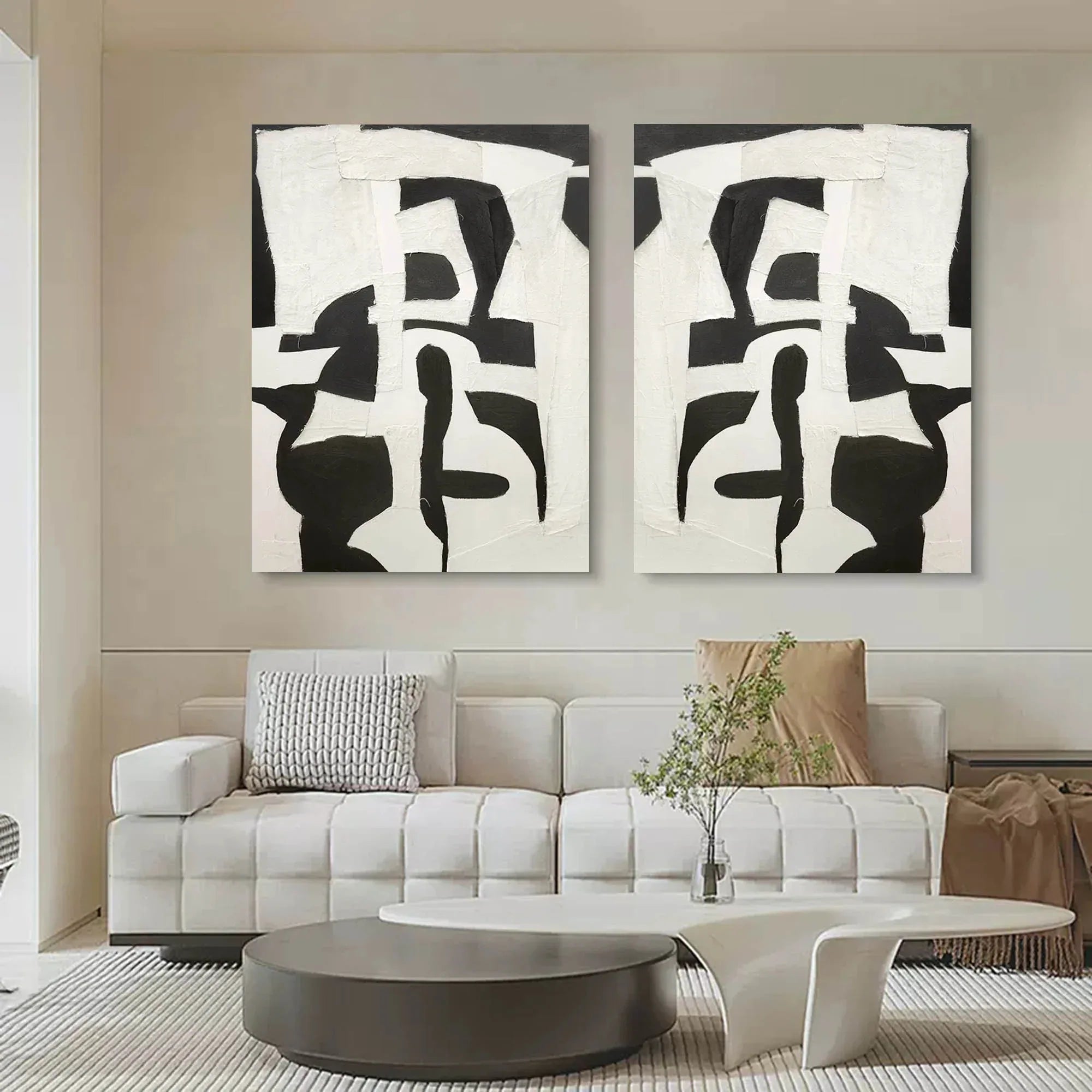 Monochrome Harmony SET OF 2-Modern Minimalist Abstract Geometric Block Wall Art - artextured