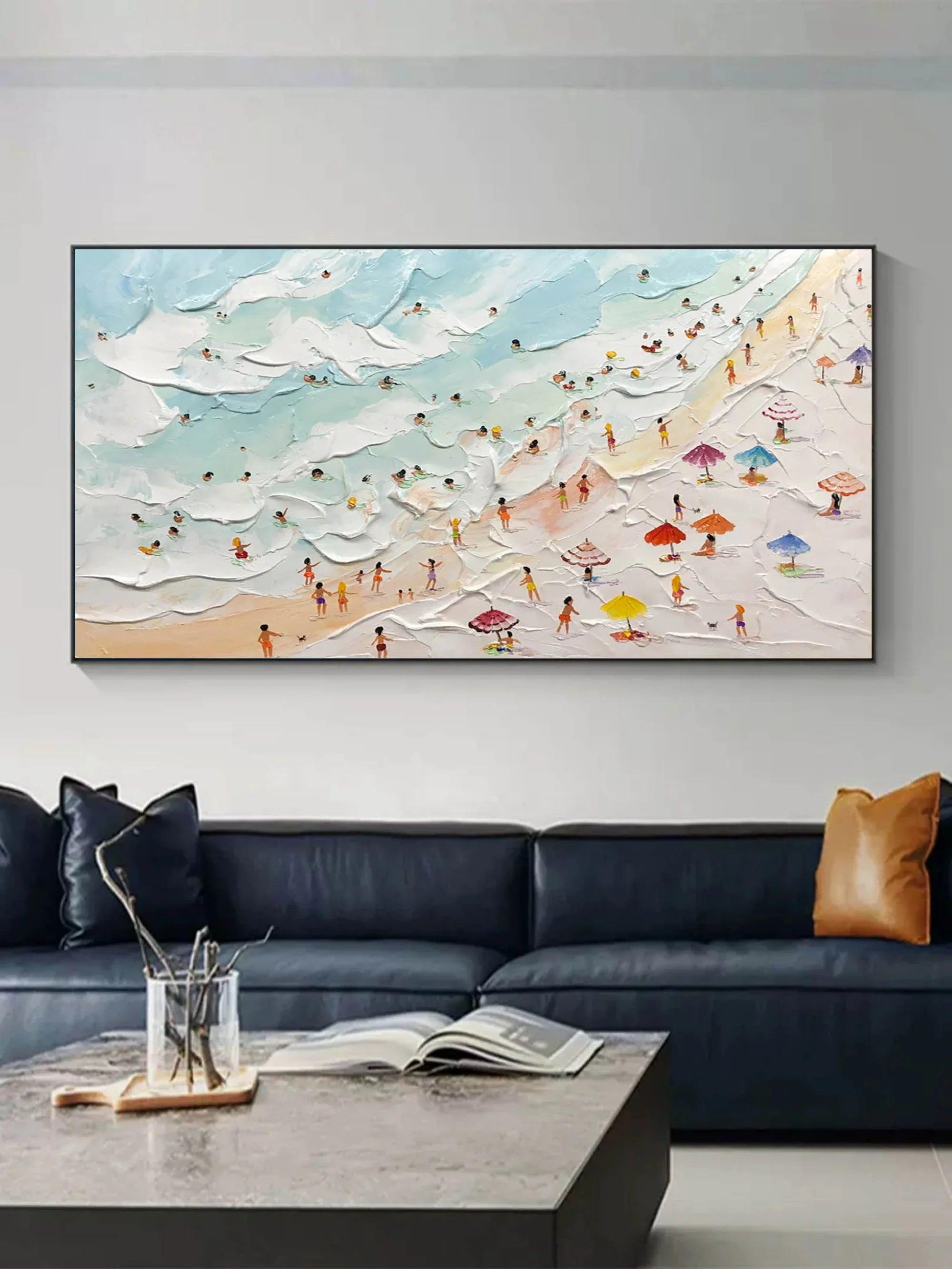 Beachside Bliss-Vibrant Seaside Scene Wall Art Created by Three-Dimensional Texture - artextured