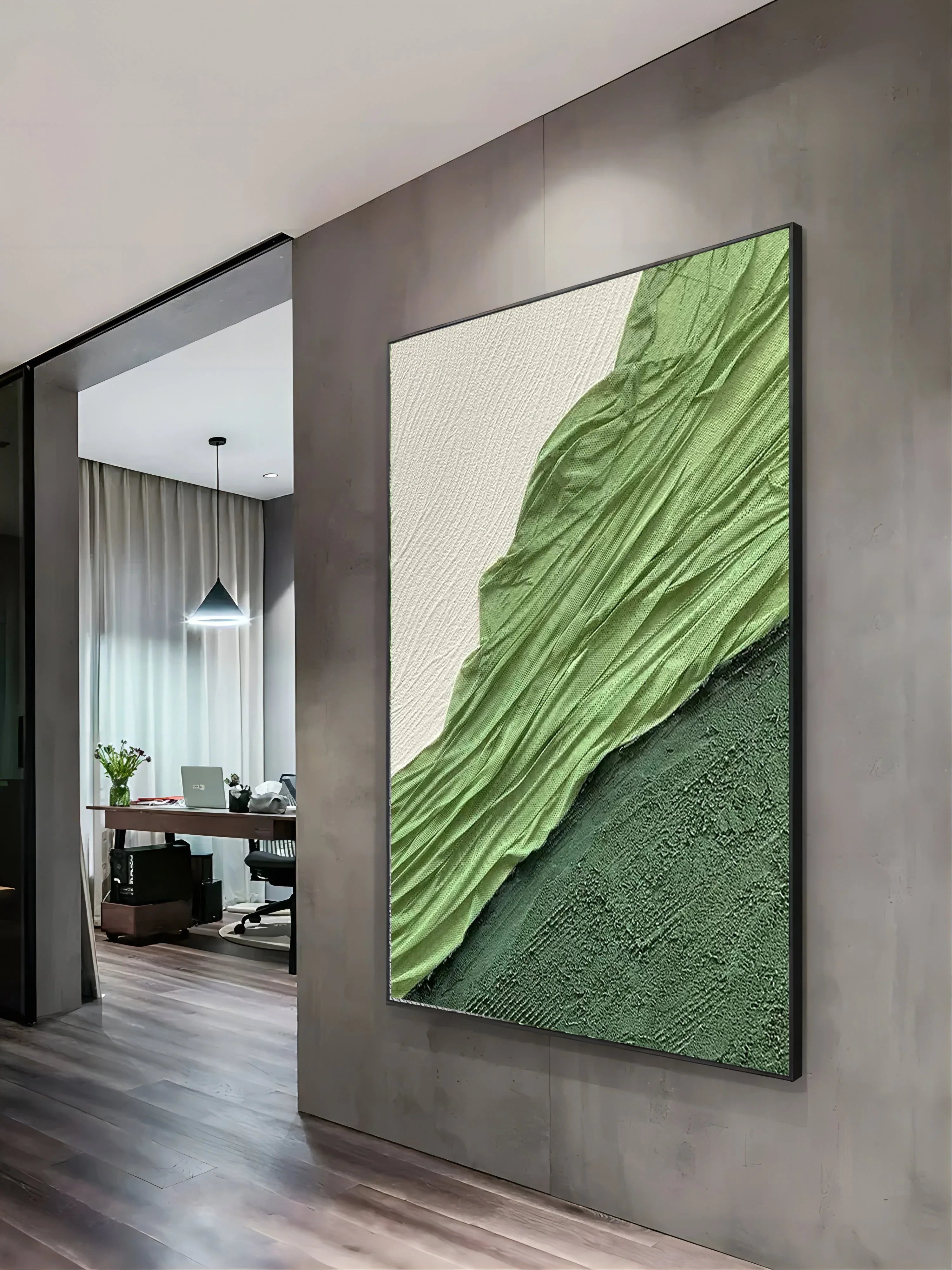 Verdant Flow-Hand Drawn Three-Dimensional Texture Abstract Wall Art - artextured