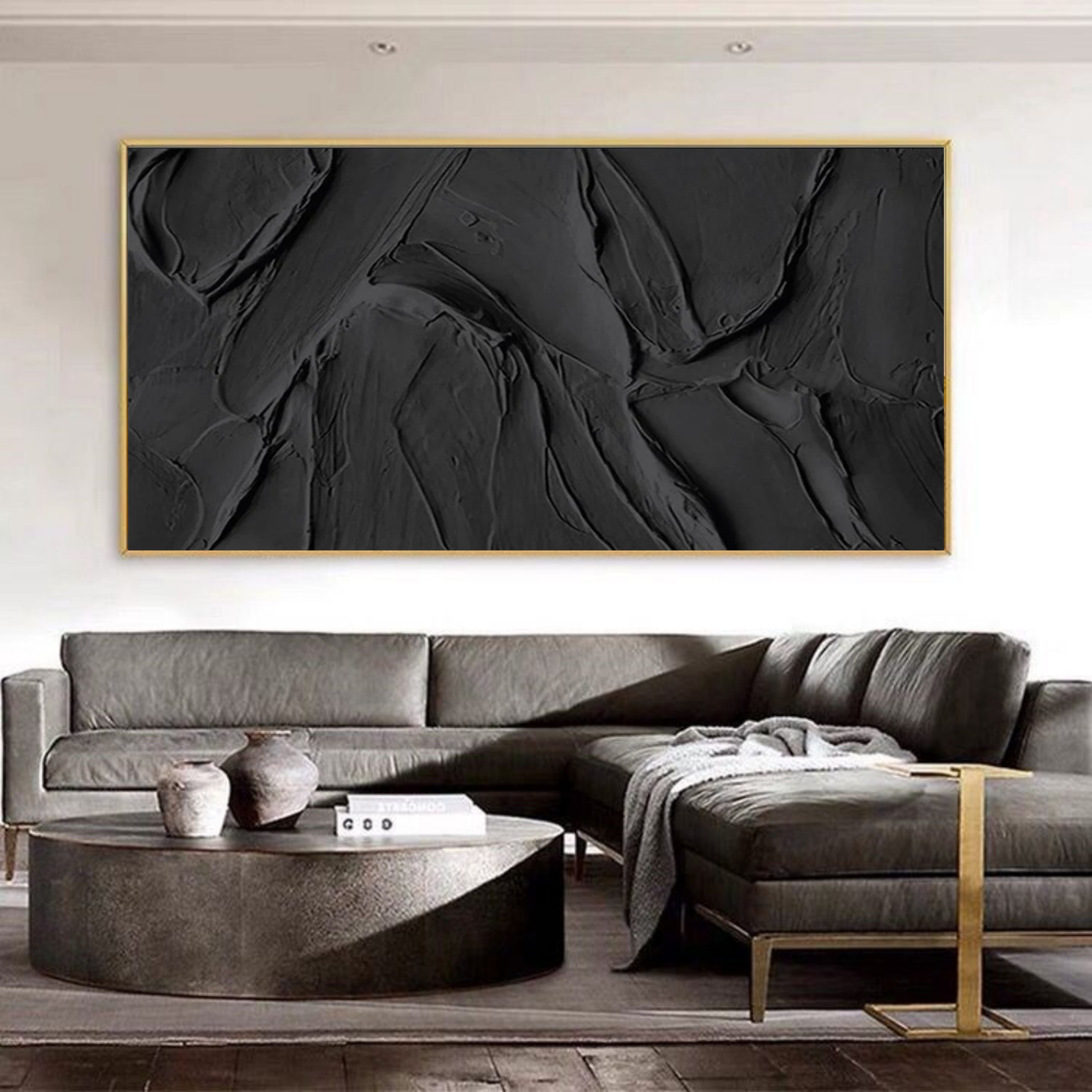Obsidian Texture -Pure Black Thick Coating Texture Minimalist Abstract Wall Art