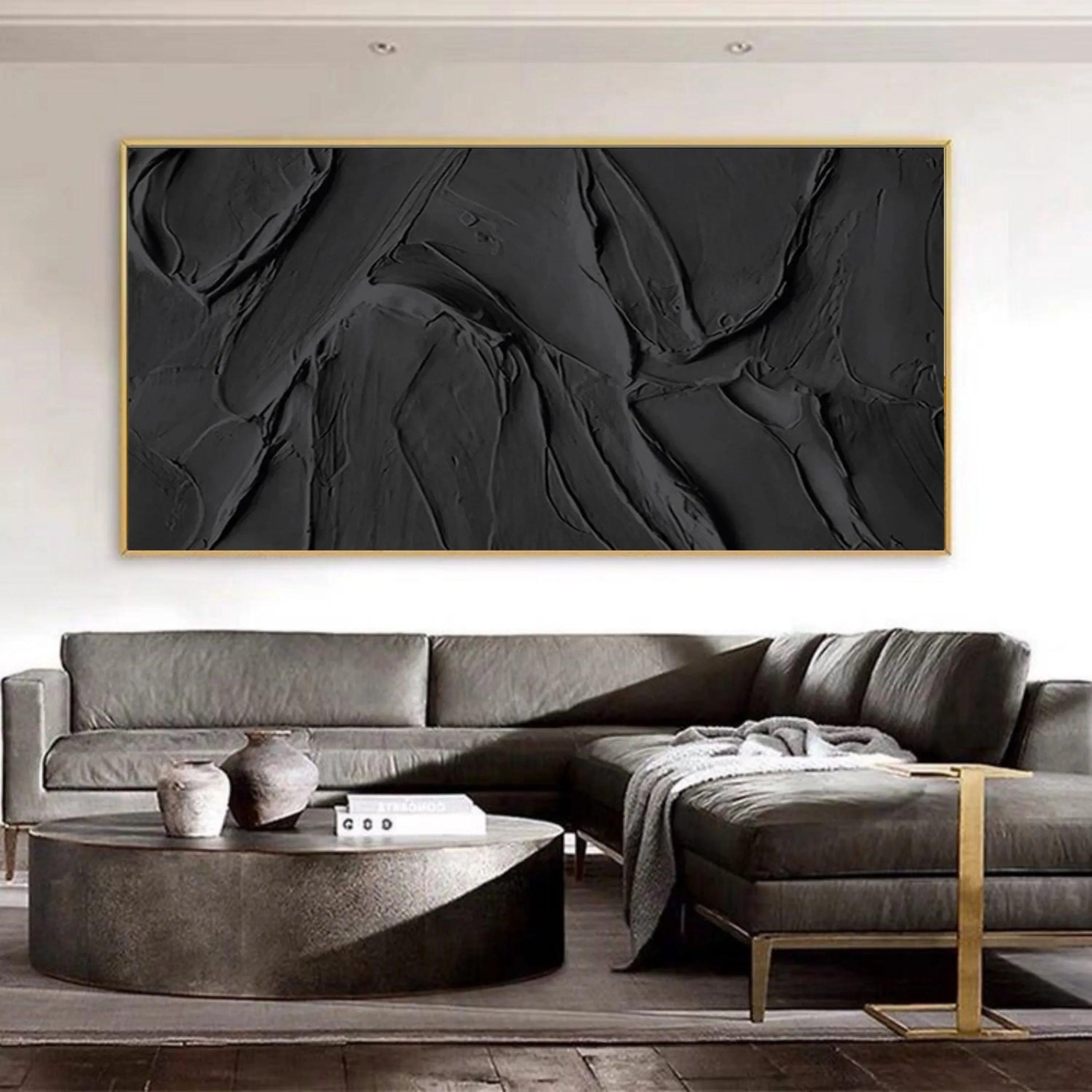 Obsidian Texture -Pure Black Thick Coating Texture Minimalist Abstract Wall Art - artextured
