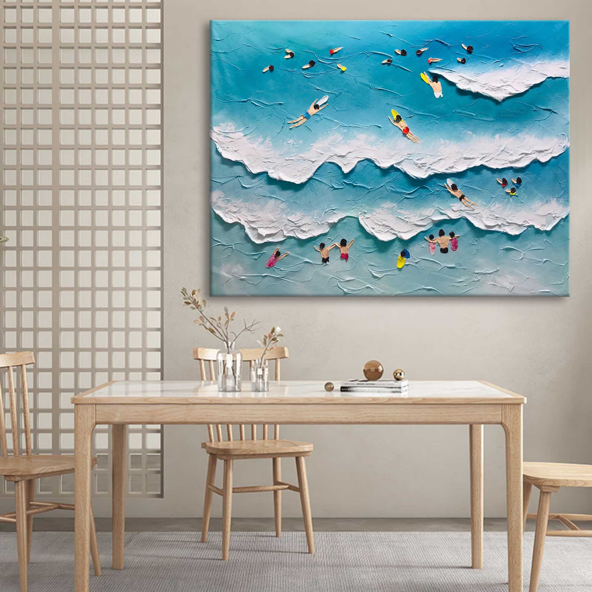 Surfside Bliss: Textured Beach Wave Art