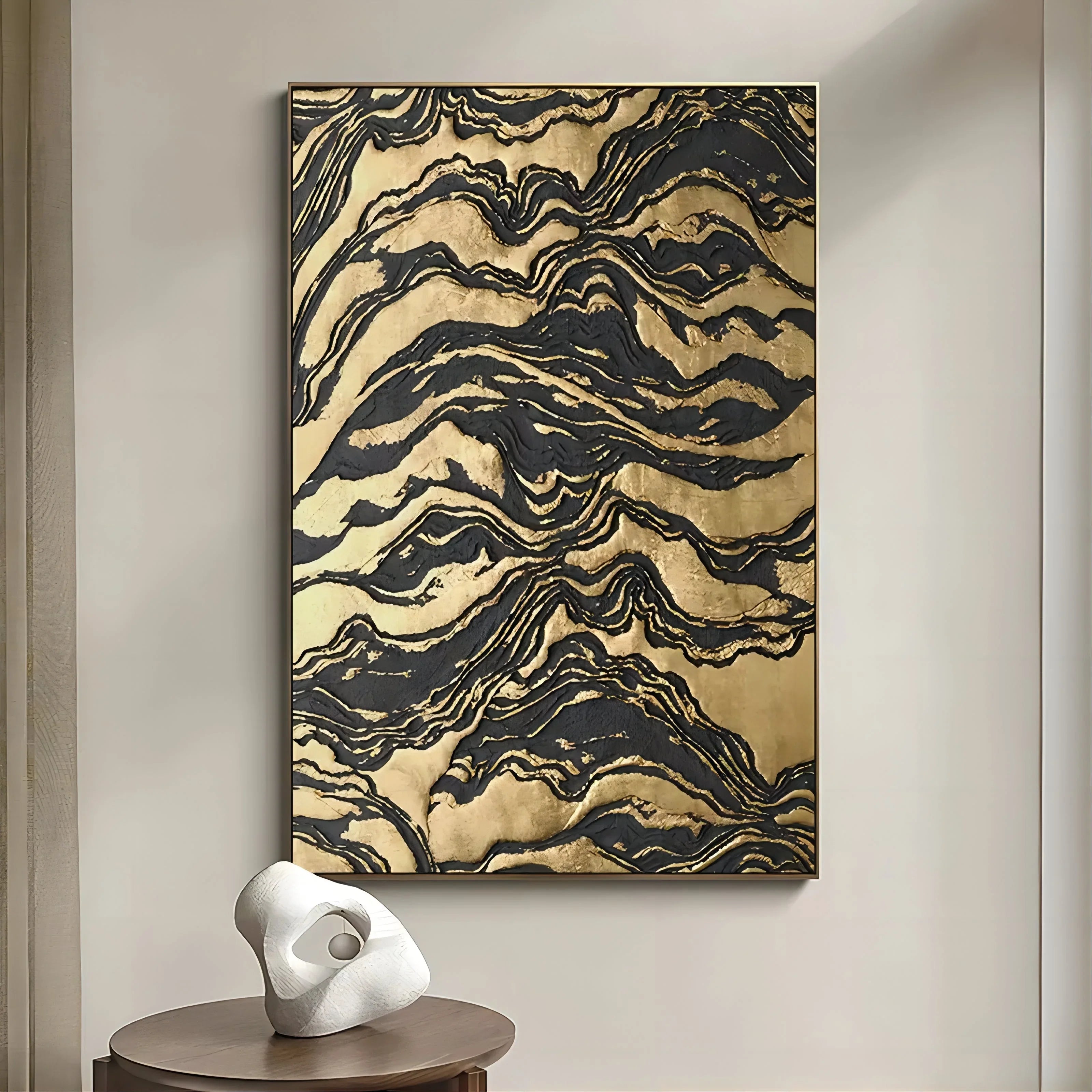 Golden Erosion-Black Gold Layered Texture Abstract Oil Painting Wall Art - artextured