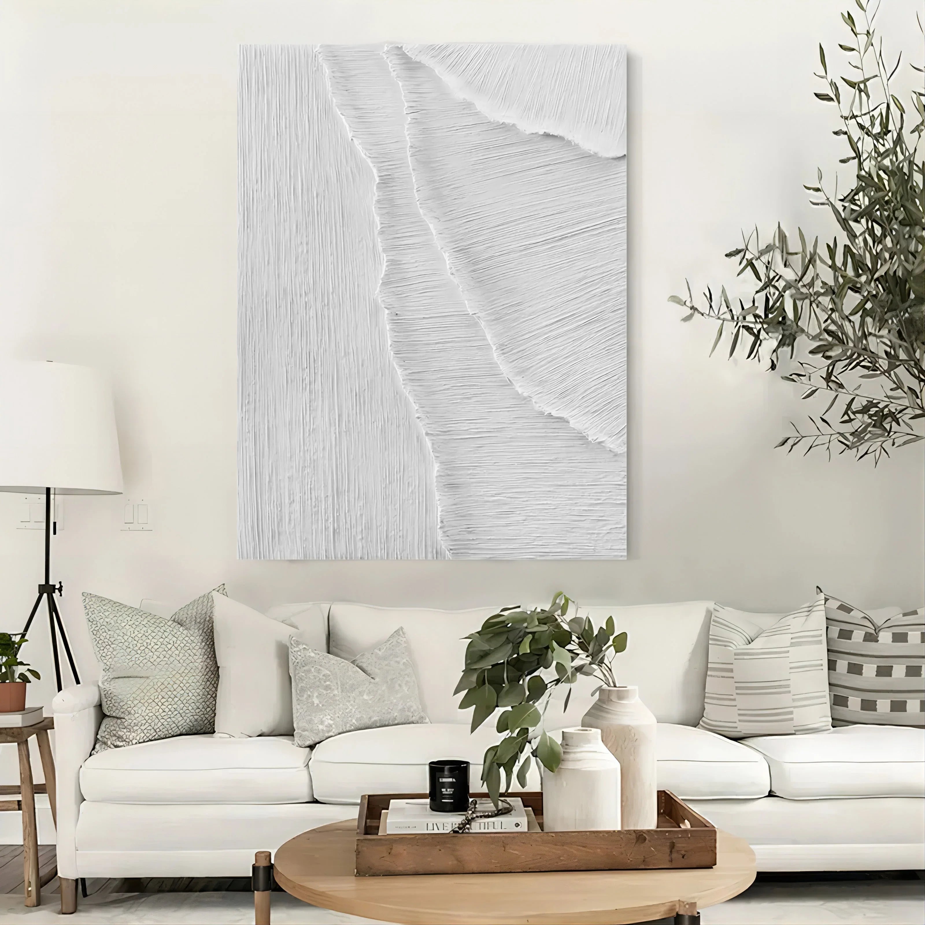 Minimalist Textured Layers-Minimalist Pure White Line Texture Wall Art - artextured