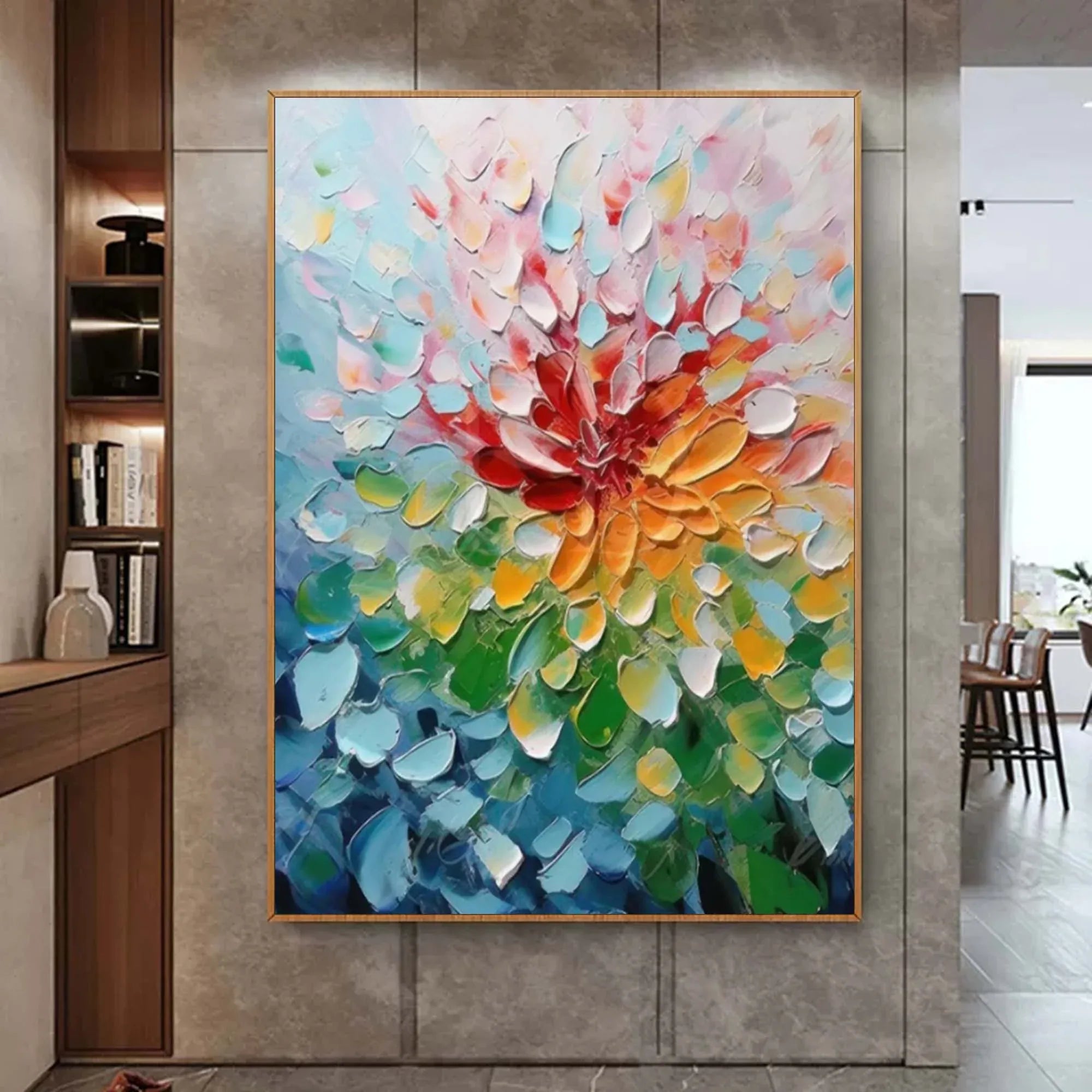 Blooming Radiance-Hand Drawn Color Three-Dimensional Flower Abstract Wall Art - artextured
