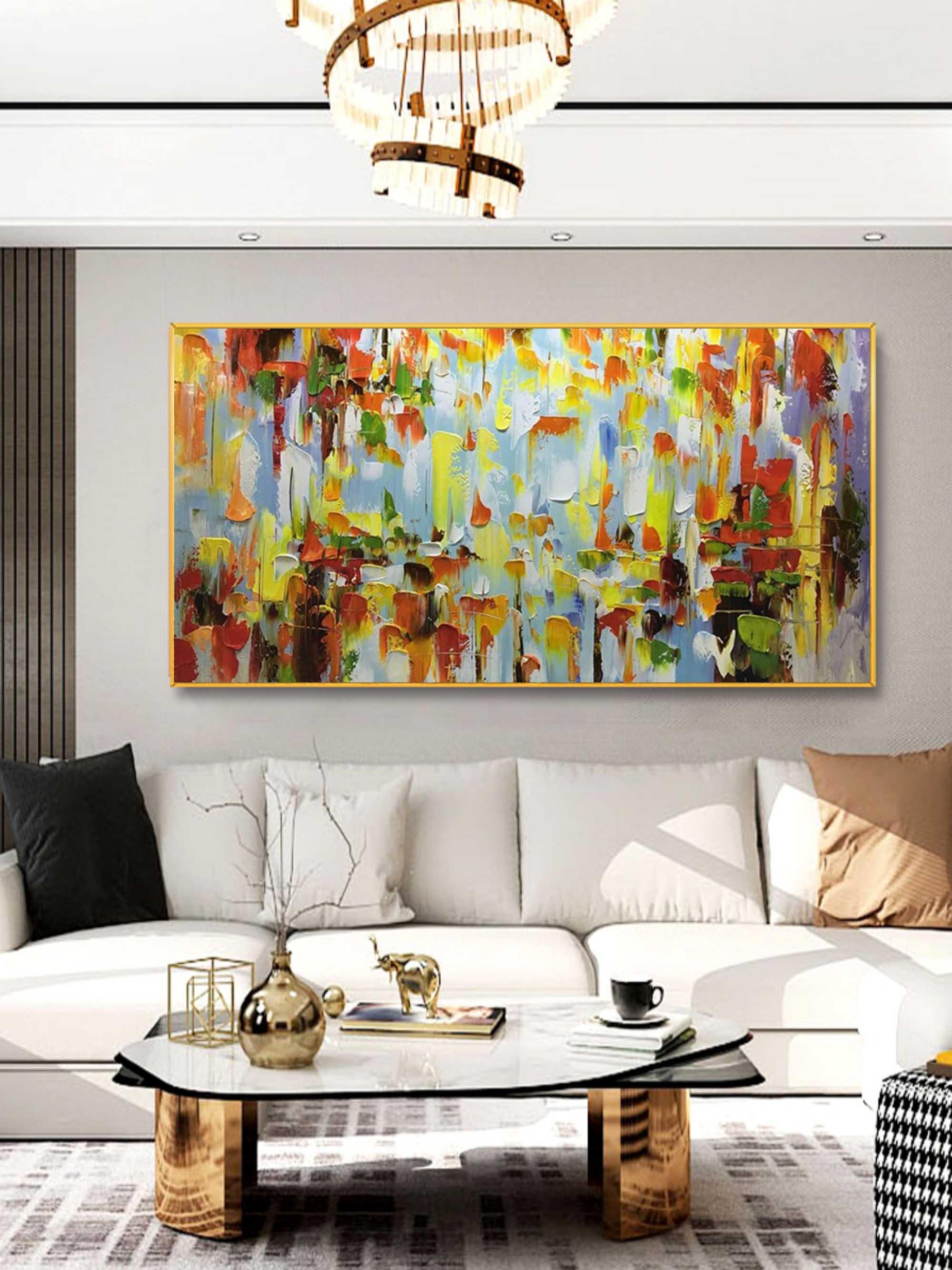 Color Symphony - Hand Drawn Thick Painted Abstract Colored Block Surface Oil Wall Art - artextured