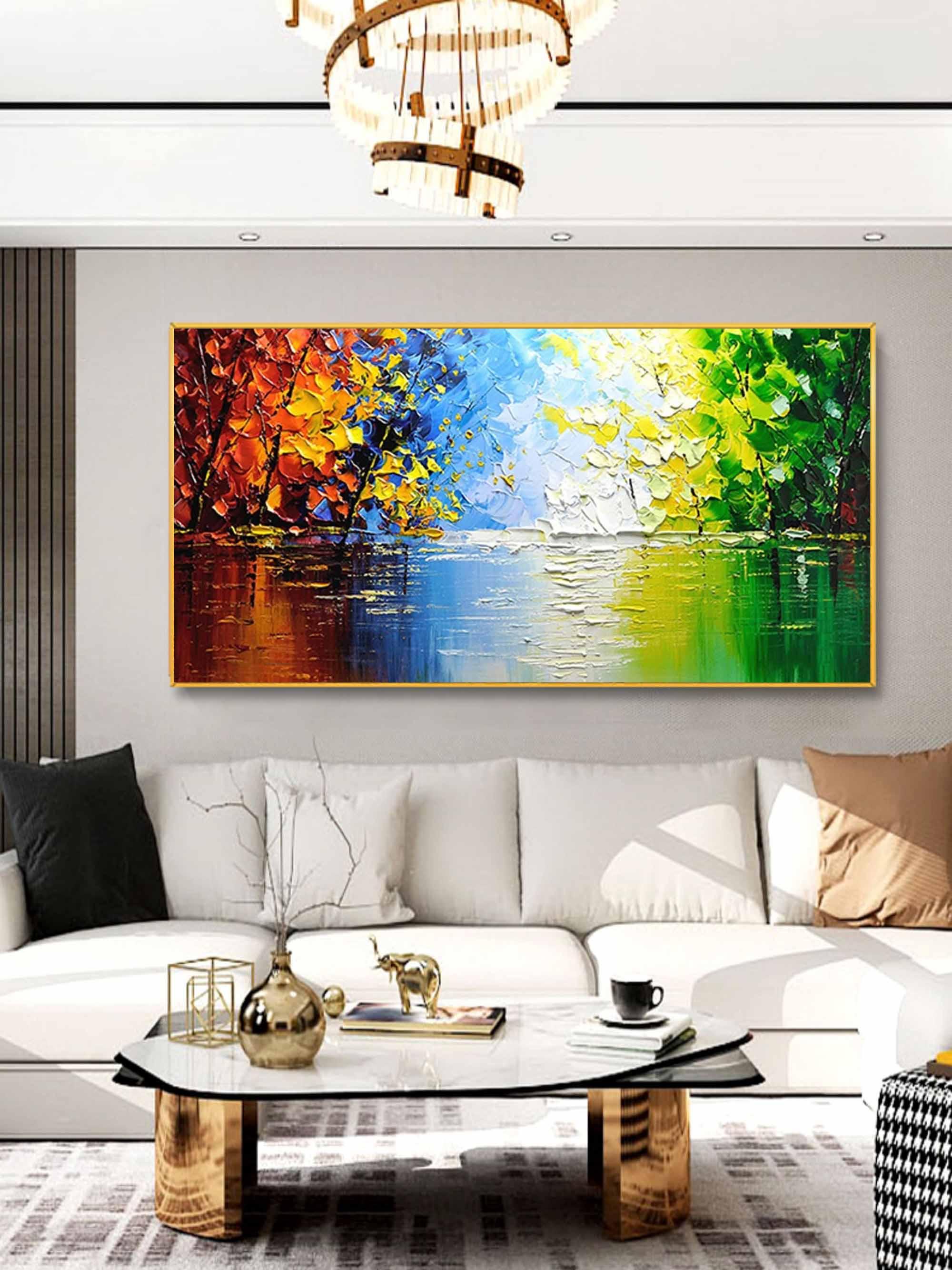 Seasons of Reflection -Horizontal Three-Dimensional Landscape Abstract Oil Painting Wall Art - artextured